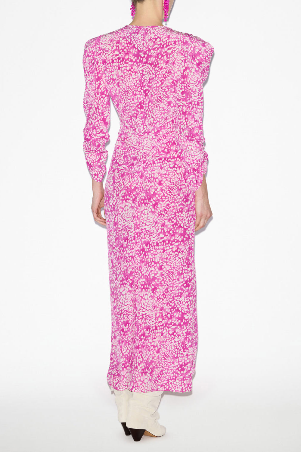 Abito albini midi arricciato in misto seta - Fuchsia-white - Woman - 4