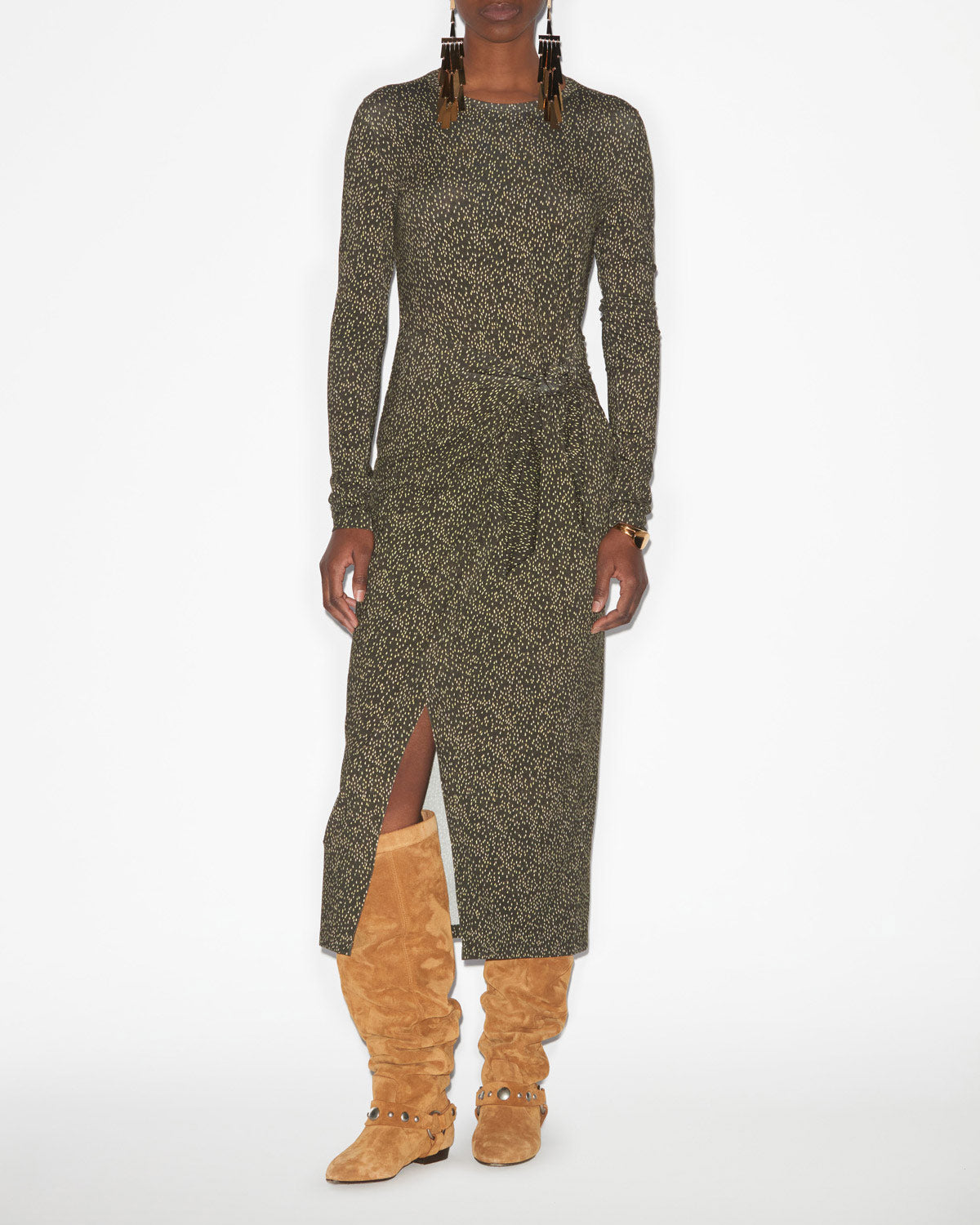 Lisy プリントジャージー ドレープドレス - Dark khaki-lime - Woman - 1