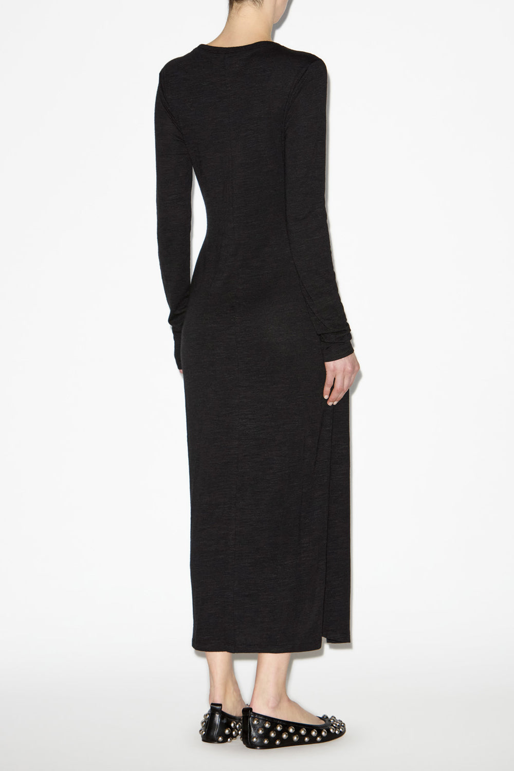 Abito lisy drappeggiato in jersey tinta unita - Nero - Woman - 4