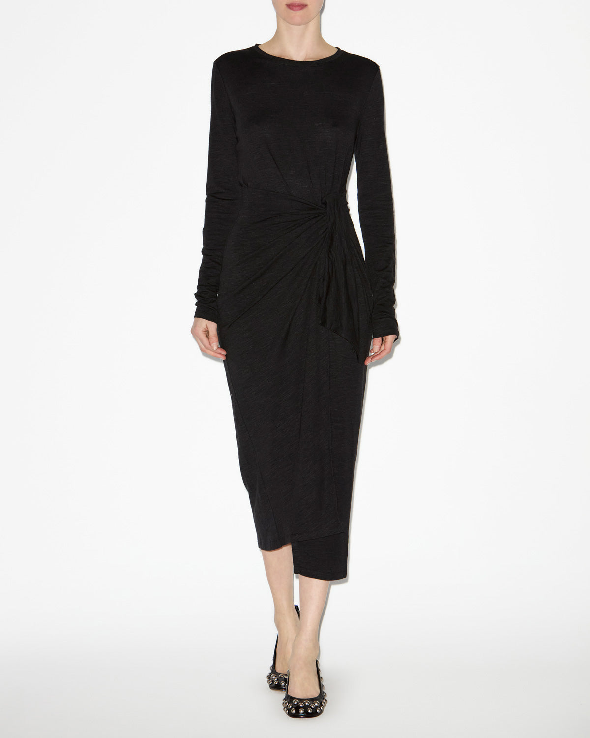 Lisy draped dress in plain-colored jersey - Black - Woman - 1