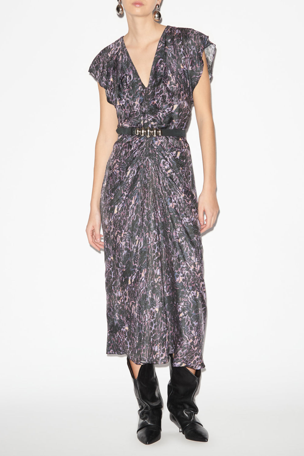 Abito lindsay midi stampato con arricciature - Dark plum - Woman - 2