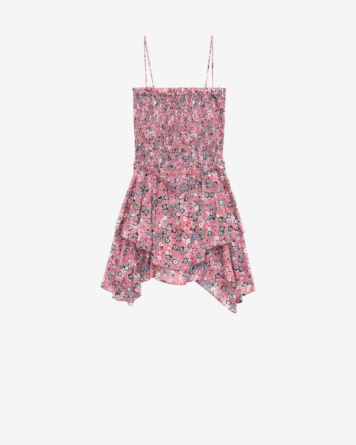 Kleid anka, gesmokt und mit spitzen, aus bedrucktem baumwollvoile - Raspberry-black - Woman - 5