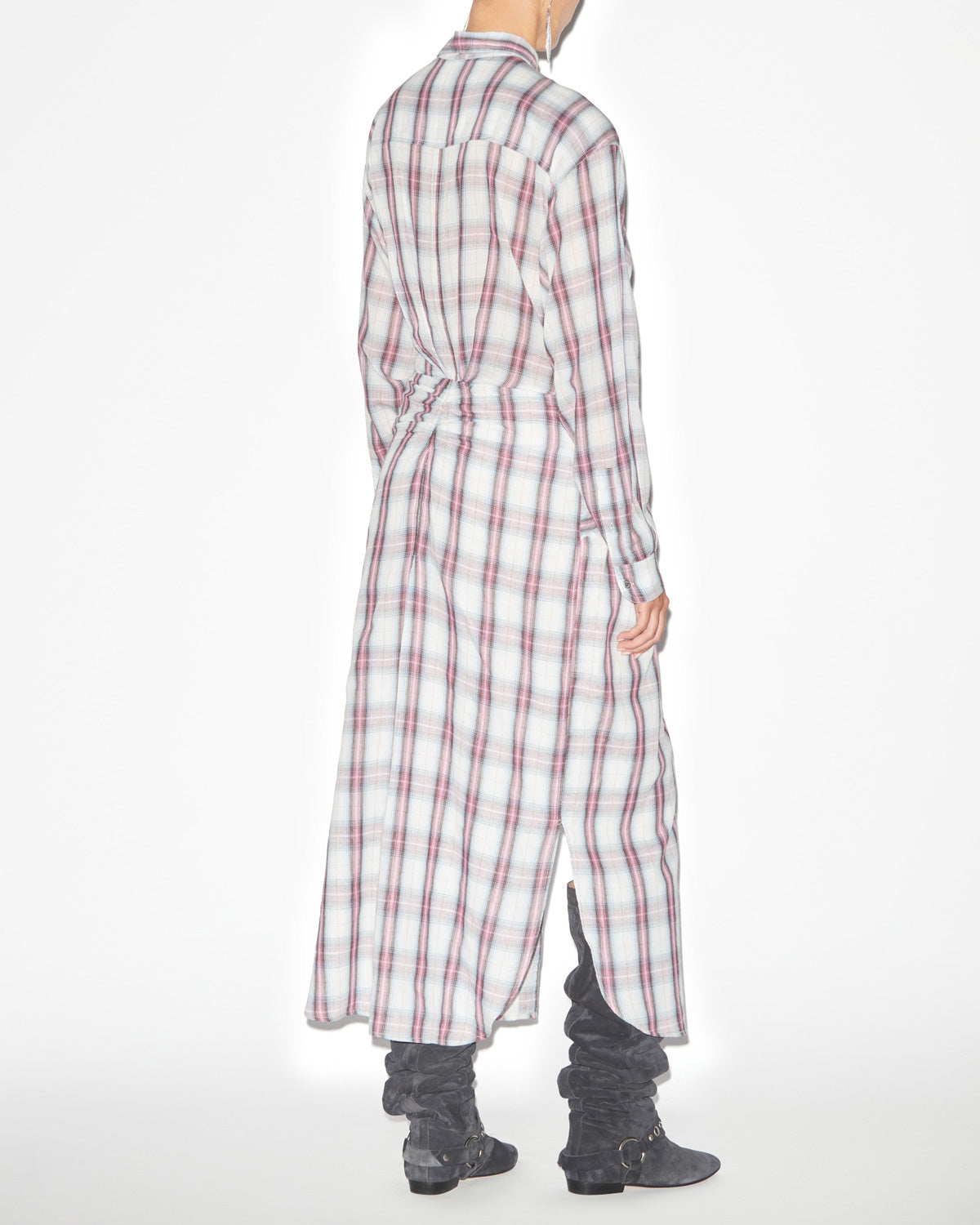 Abito a camicia nesly in voile di cotone a quadri - Ecru-pink - Woman - 3