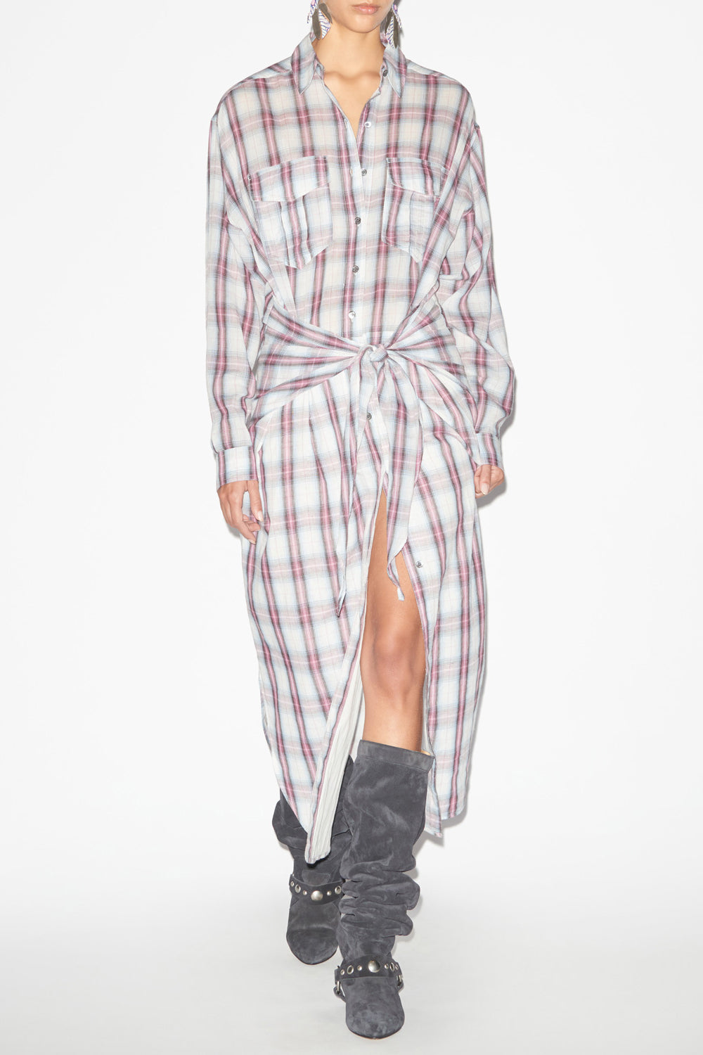 Abito a camicia nesly in voile di cotone a quadri - Ecru-pink - Woman - 2