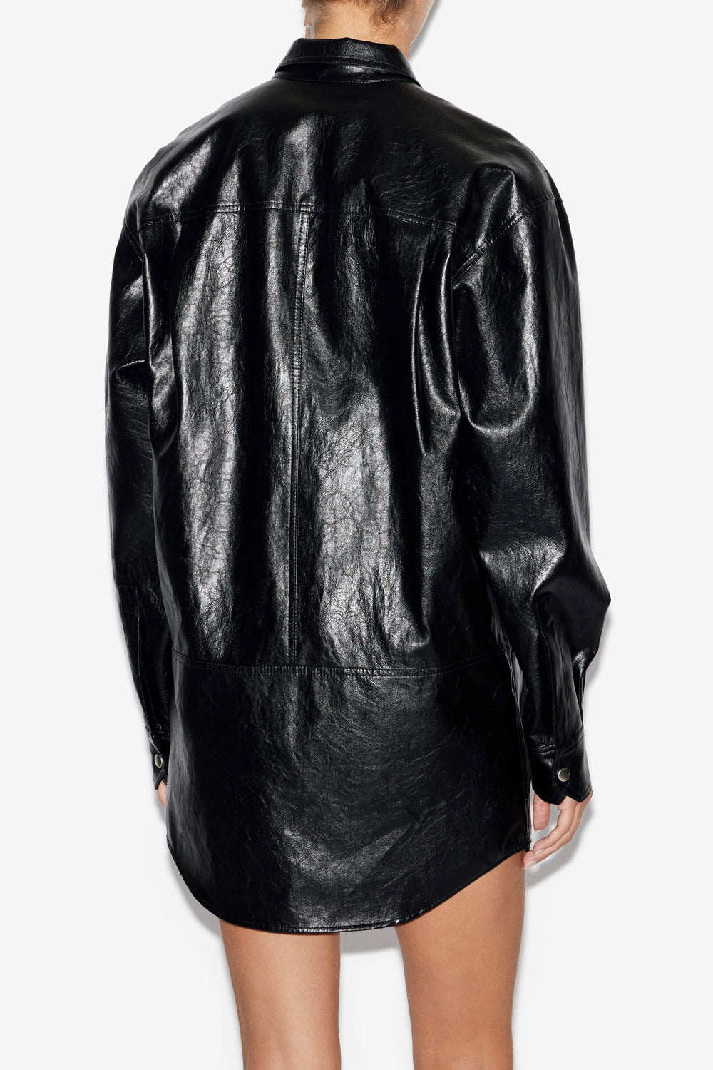 Abito ayali corto a camicia effetto pelle - Nero - Woman - 5