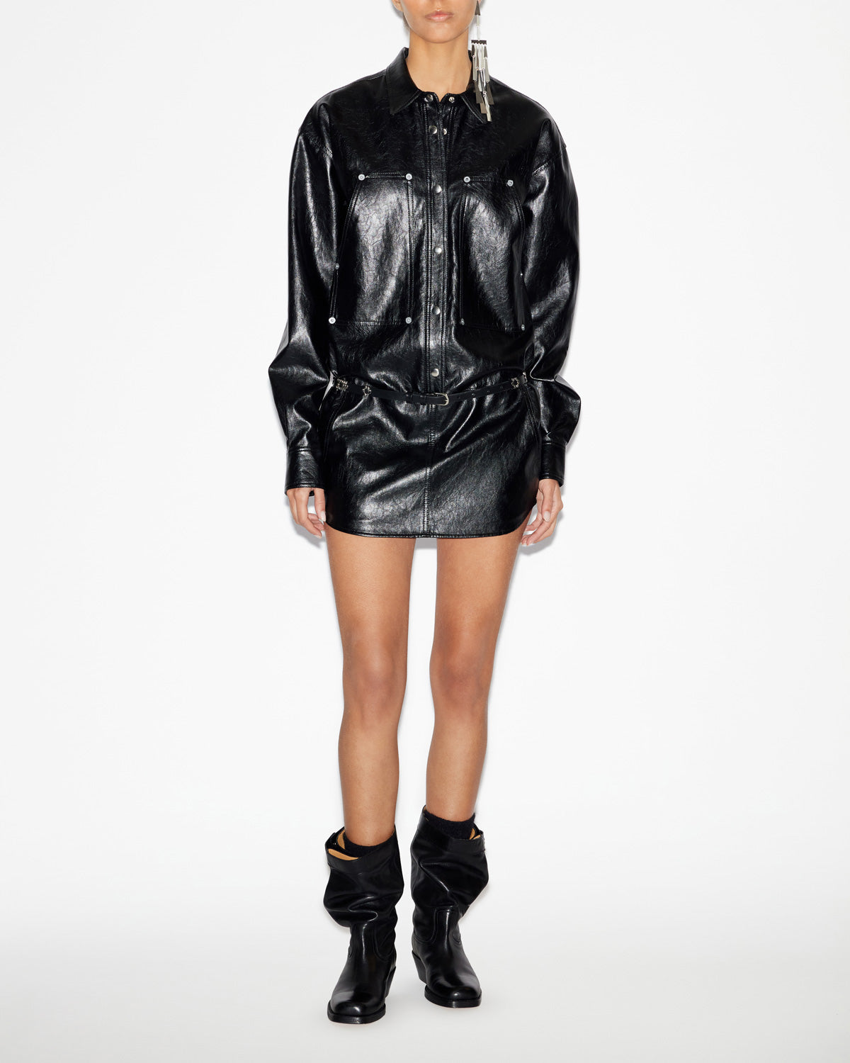 Ayali short leather style shirt dress - Black - Woman - 1