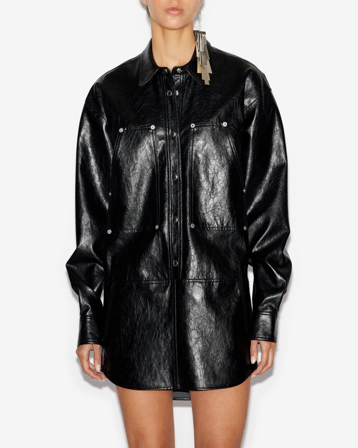 Ayali short leather style shirt dress - Black - Woman - 3