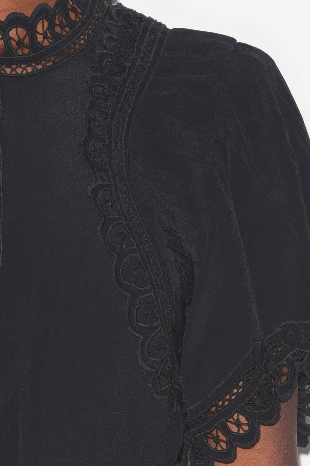 Abito elidia in crêpe tinta unita con pizzo sangallo - Nero - Woman - 3