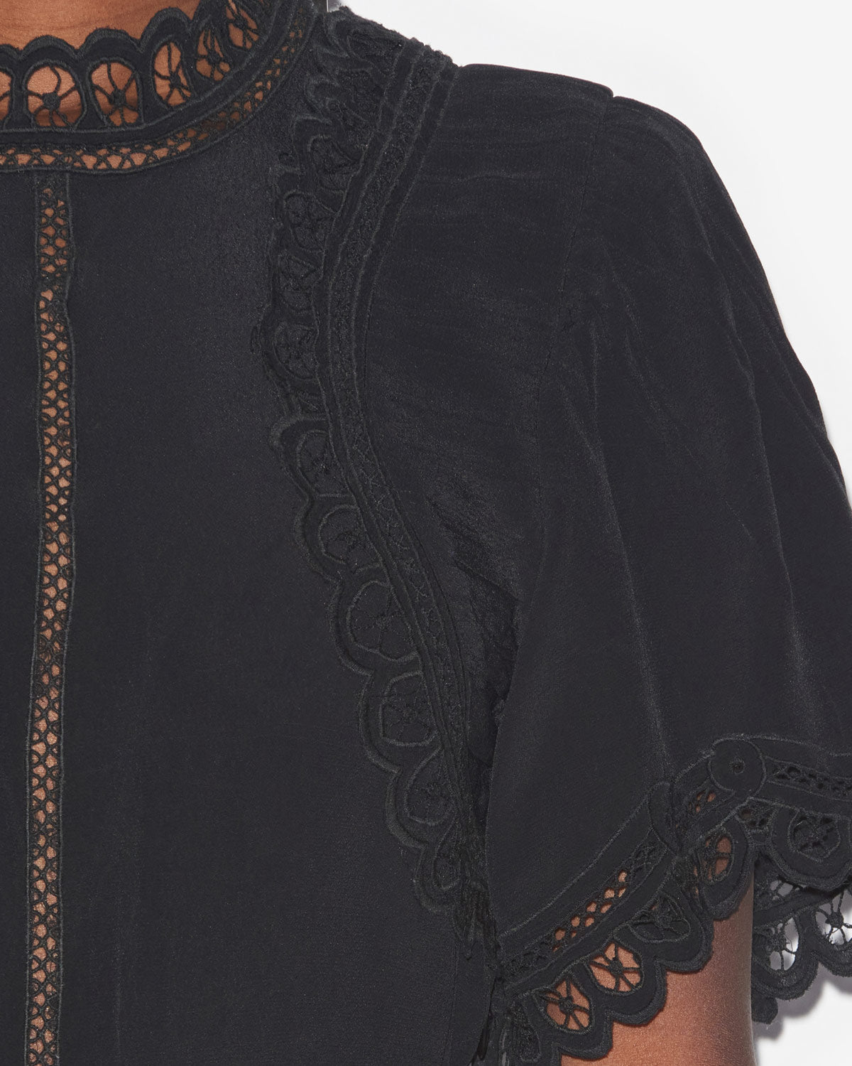 엘리디아(elidia) 플레인 크레이프 잉글리쉬 자수 드레스 - 검은색 - Woman - 2