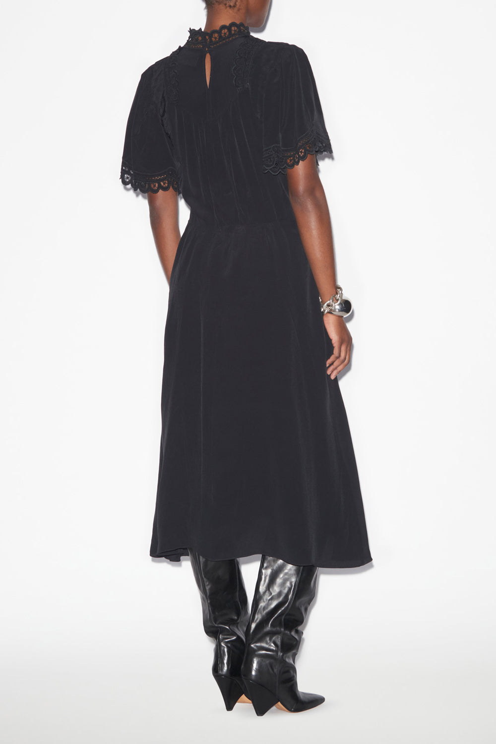 Abito elidia in crêpe tinta unita con pizzo sangallo - Nero - Woman - 5