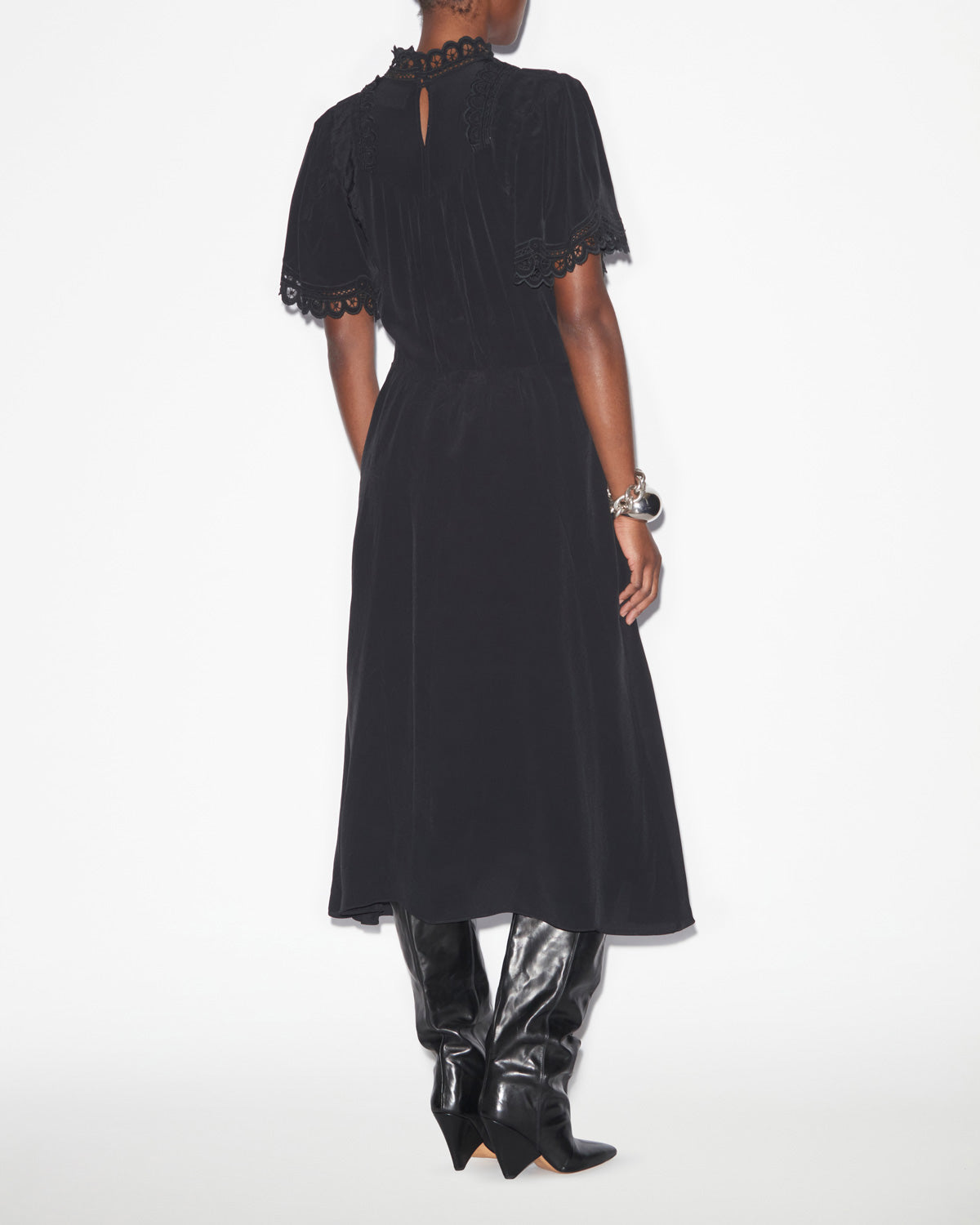 엘리디아(elidia) 플레인 크레이프 잉글리쉬 자수 드레스 - 검은색 - Woman - 4