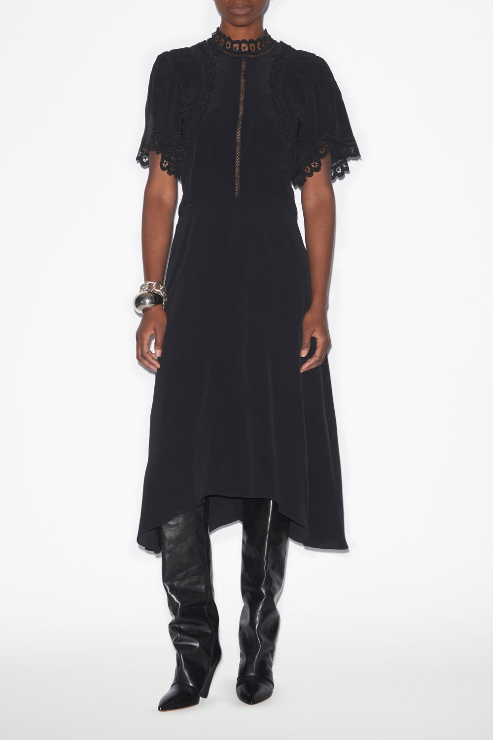 Abito elidia in crêpe tinta unita con pizzo sangallo - Nero - Woman - 4