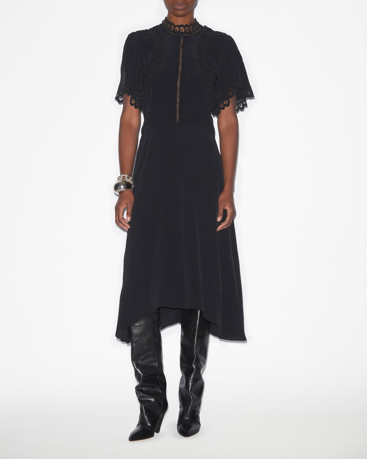 엘리디아(elidia) 플레인 크레이프 잉글리쉬 자수 드레스 - 검은색 - Woman - 3