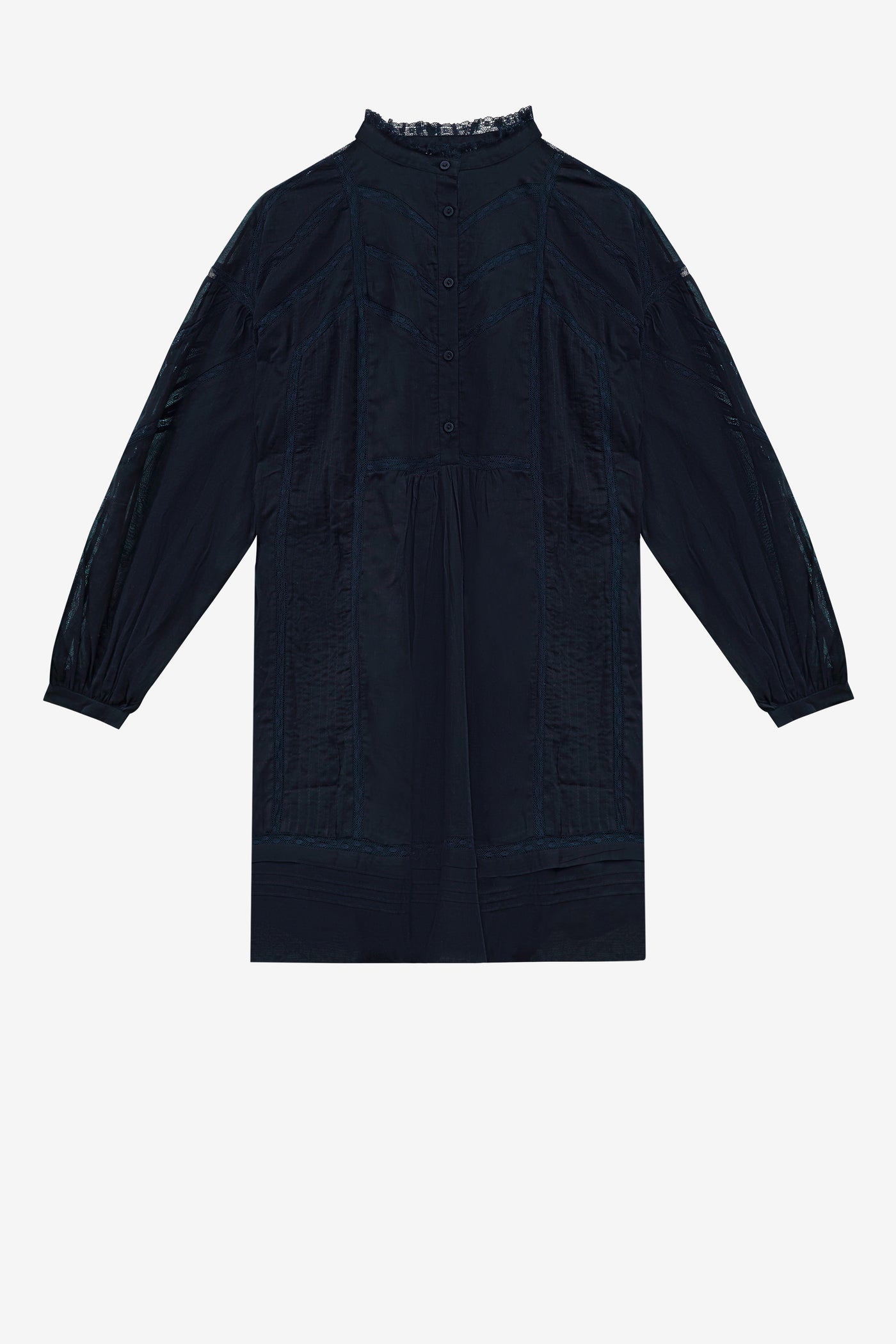 Abito galia in voile di cotone e pizzo tinta unita - Nero - Woman - 1