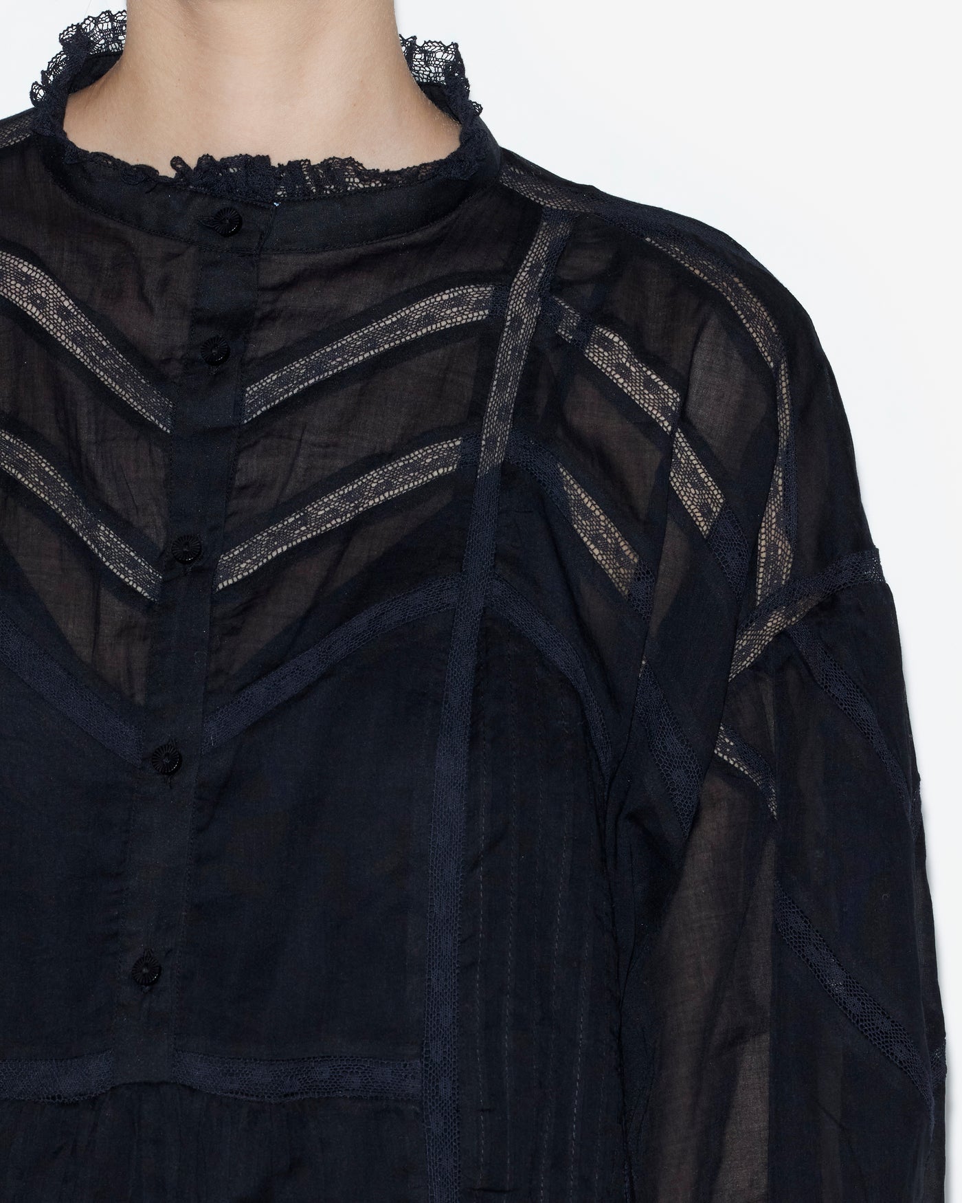 Abito galia in voile di cotone e pizzo tinta unita - Nero - Woman - 2