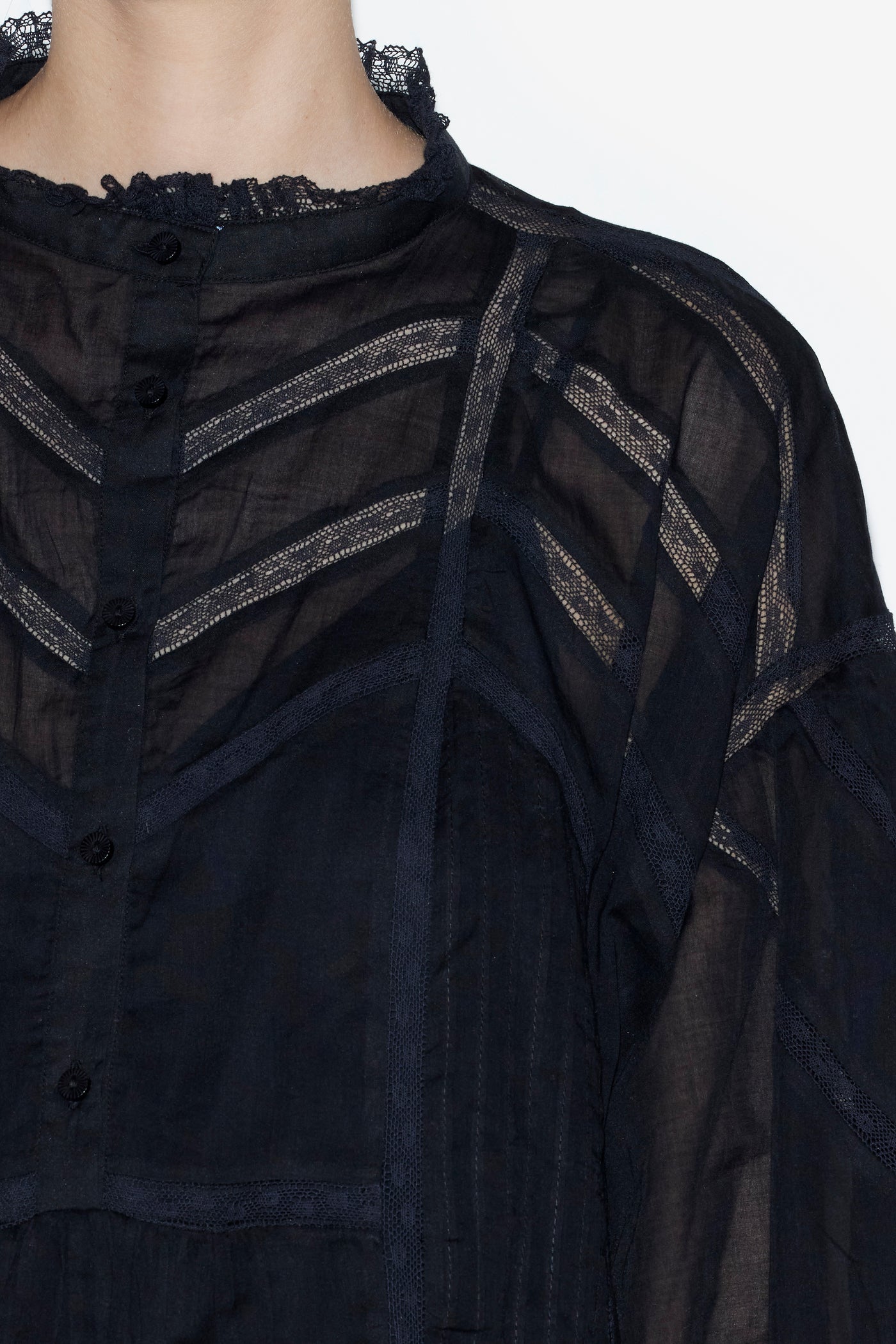 Abito galia in voile di cotone e pizzo tinta unita - Nero - Woman - 3