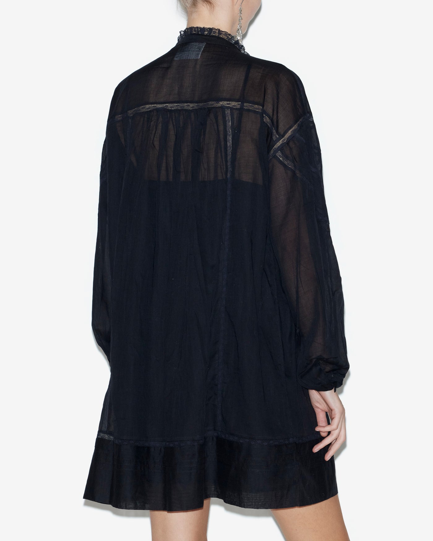 Abito galia in voile di cotone e pizzo tinta unita - Nero - Woman - 3