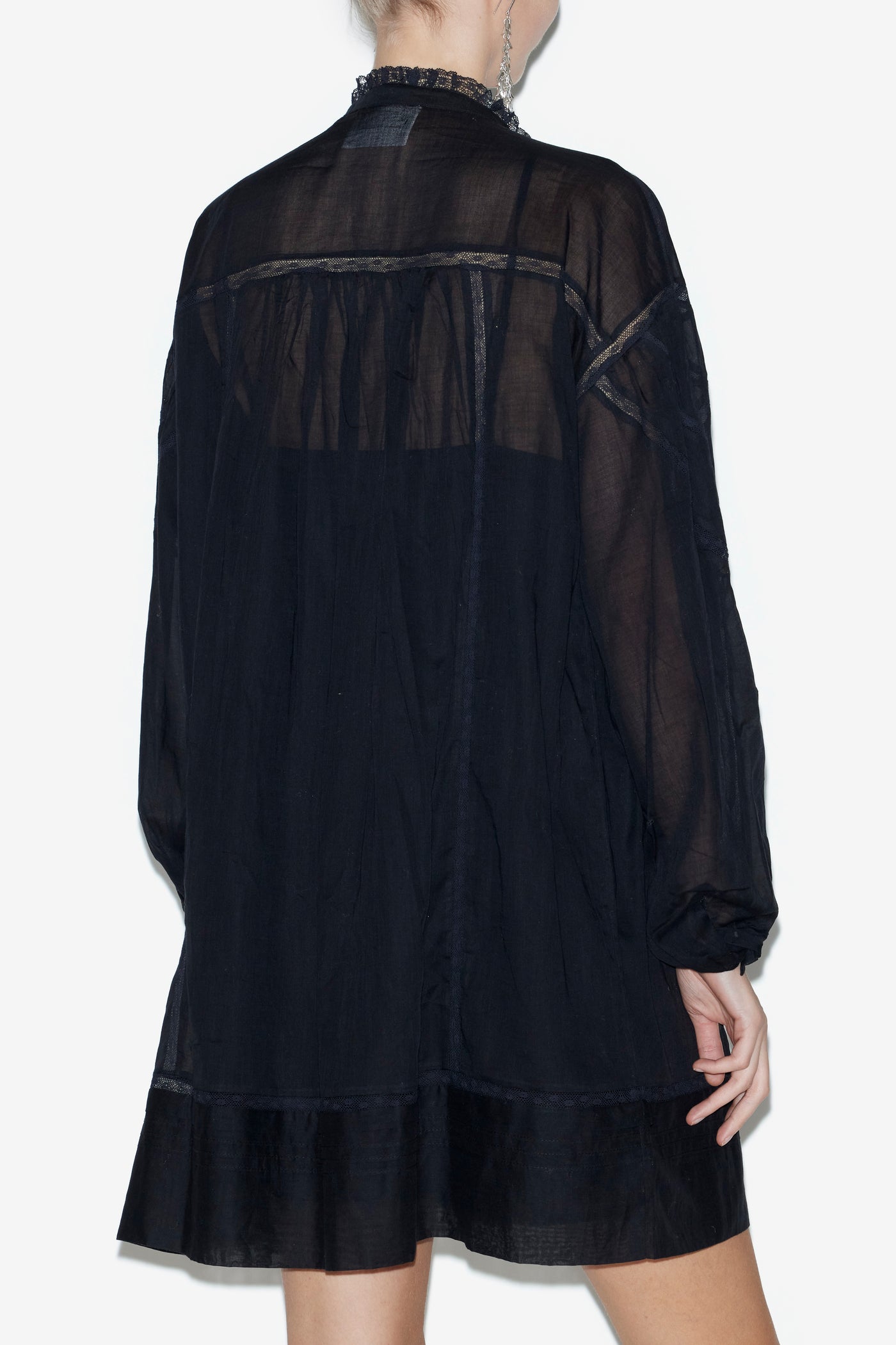 Abito galia in voile di cotone e pizzo tinta unita - Nero - Woman - 4