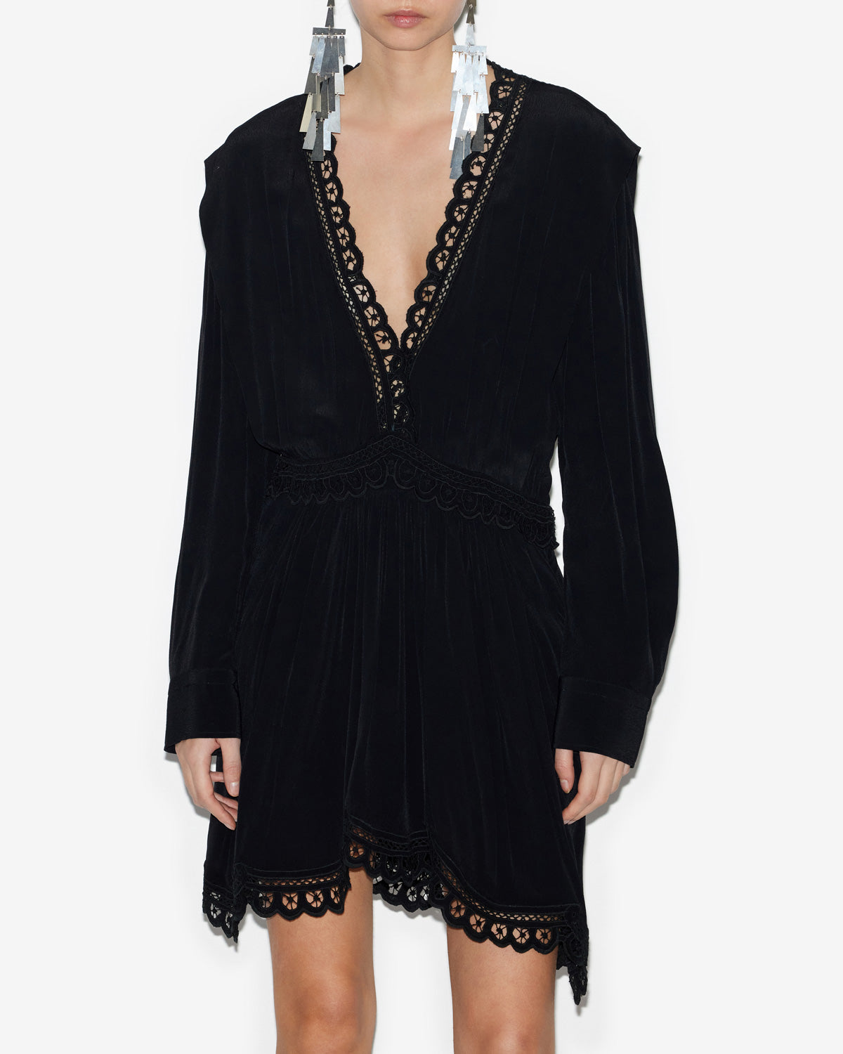 Felie 無地クレープ カットワークレース ミニドレス - 黒 - Woman - 3