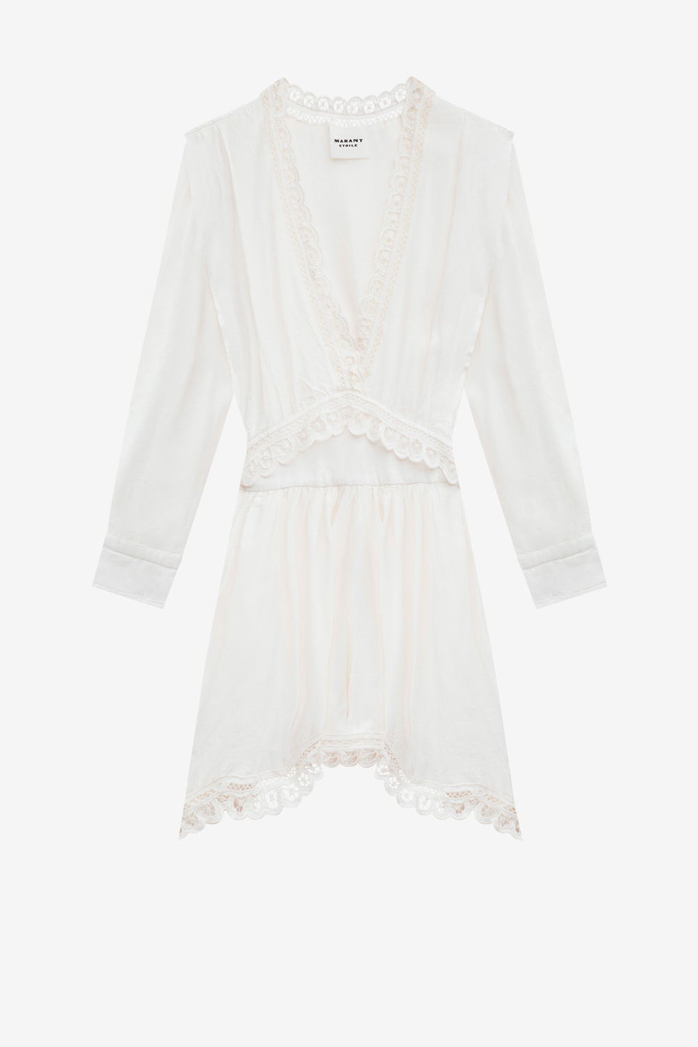 Abito felie corto in crêpe tinta unita con pizzo sangallo - Bianco - Woman - 1