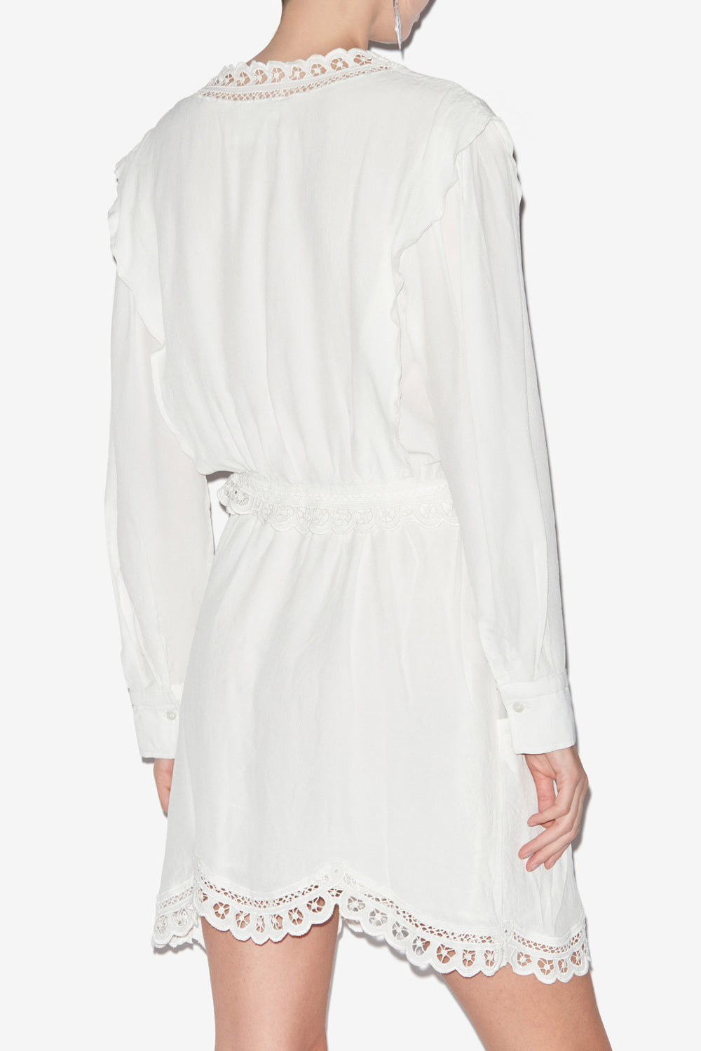 Abito felie corto in crêpe tinta unita con pizzo sangallo - Bianco - Woman - 5