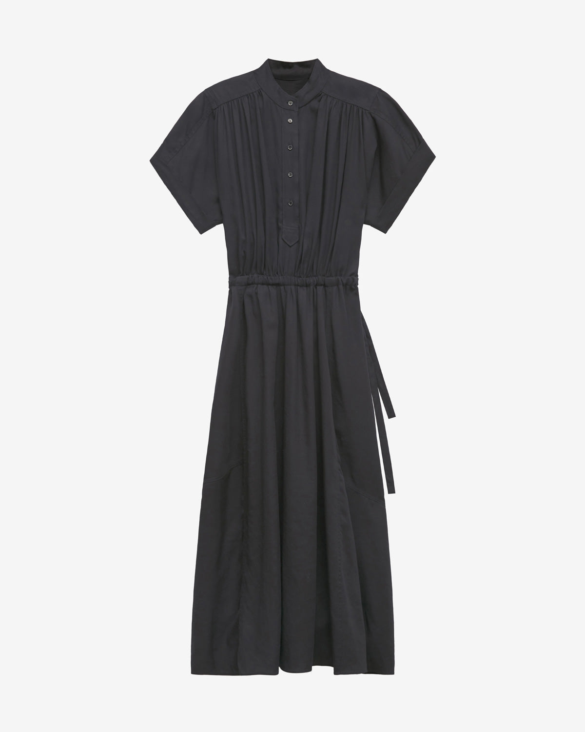 Valencia gathered plain-colored shirt dress - Black - Woman - 4