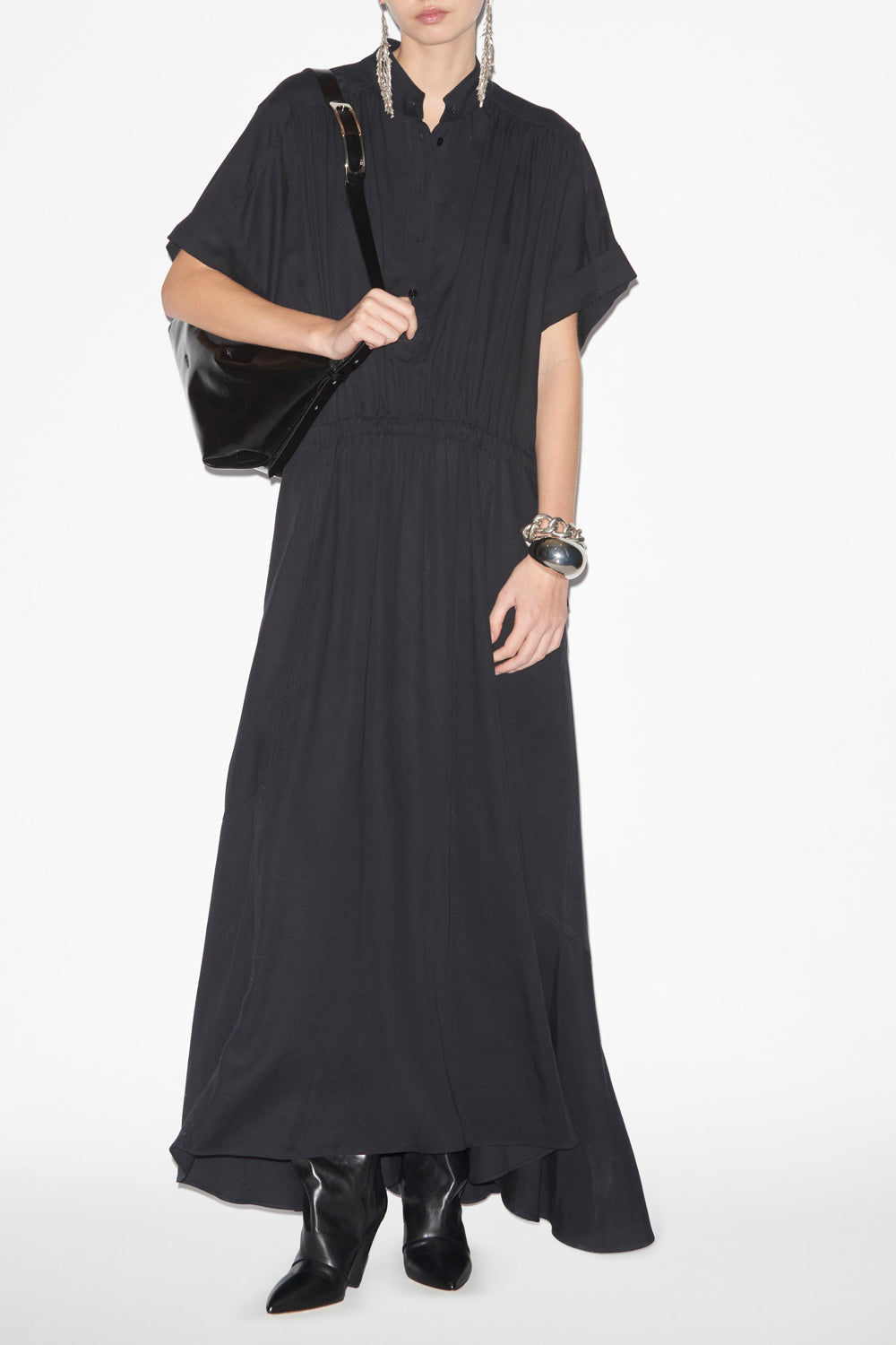 Abito a camicia valencia arricciato tinta unita - Nero - Woman - 2