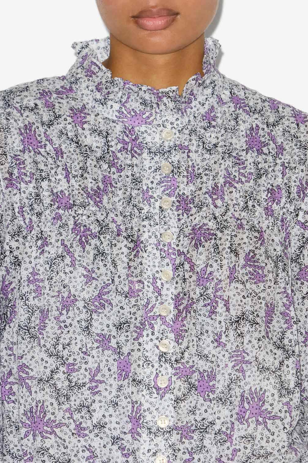 Abito dalida in voile di cotone stampato con punto smock - Ecru-lilac - Woman - 3