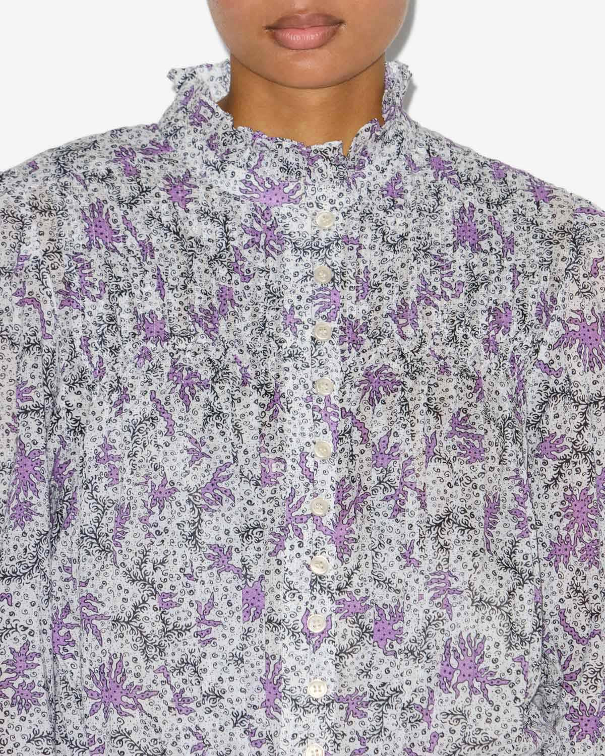 Dalida smocked dress in printed cotton voile - Ecru-lilac - Woman - 2