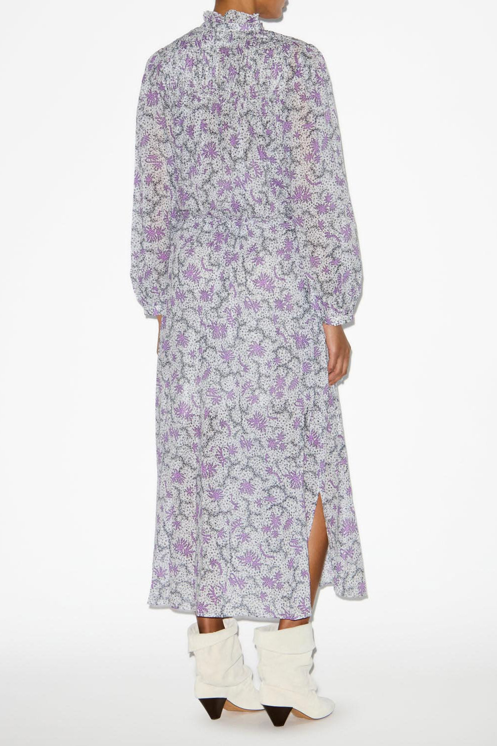 Abito dalida in voile di cotone stampato con punto smock - Ecru-lilac - Woman - 4