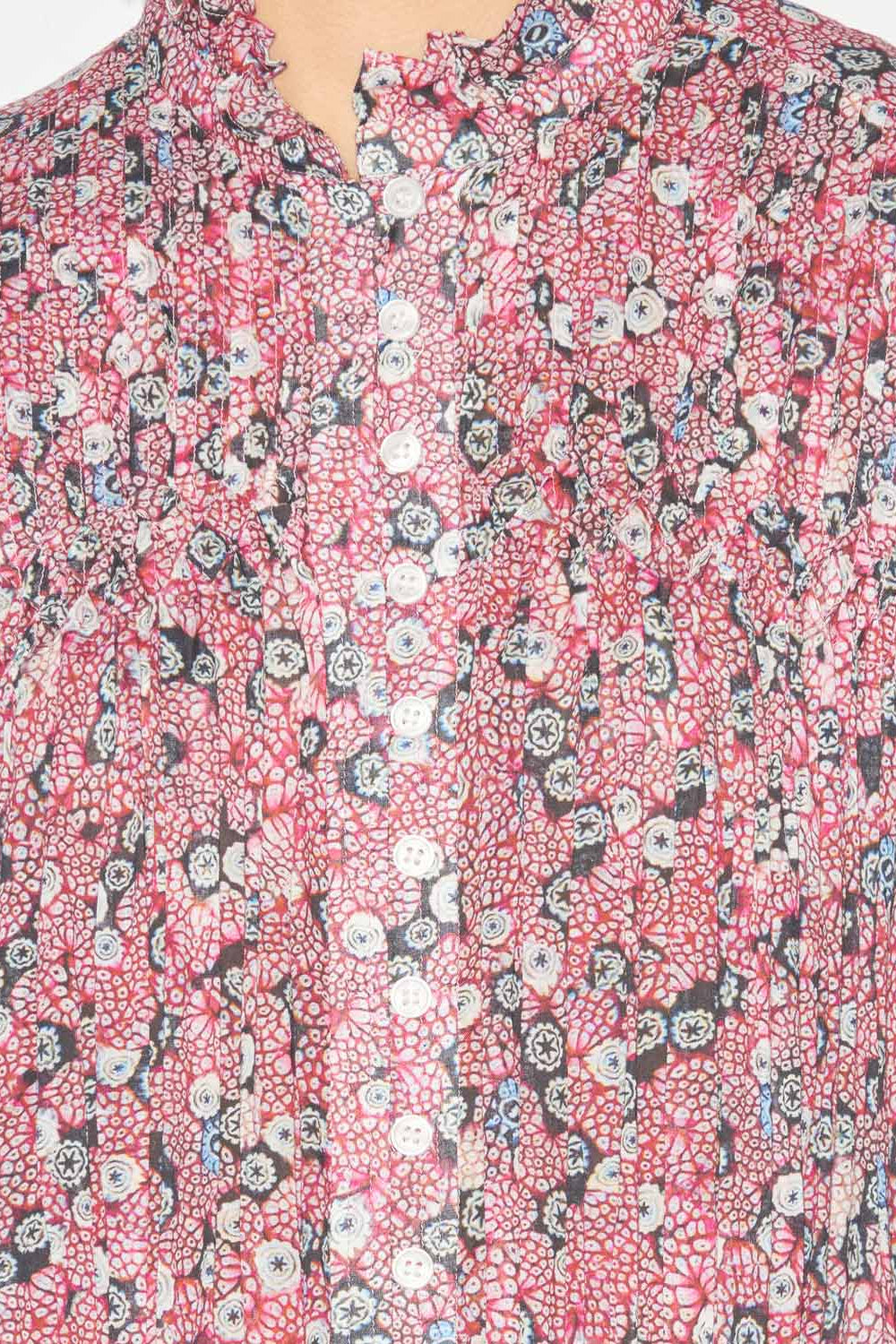 Abito dalida in voile di cotone stampato con punto smock - Raspberry-black - Woman - 3