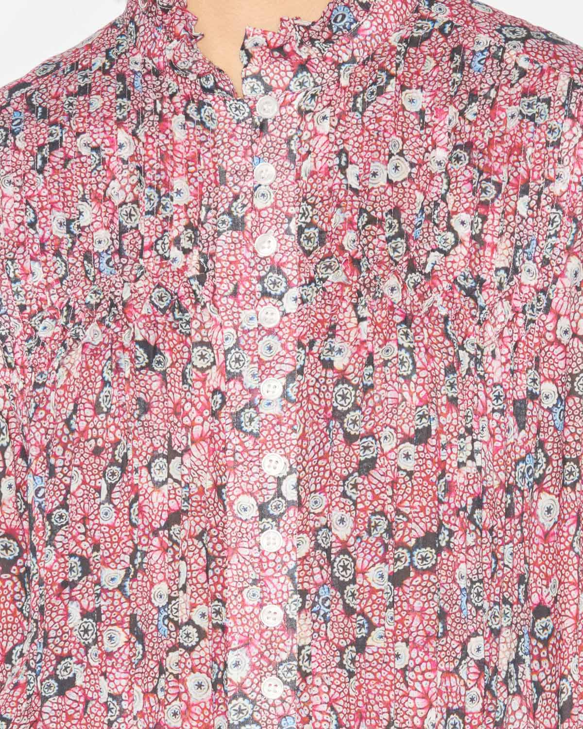 Abito dalida in voile di cotone stampato con punto smock - Raspberry-black - Woman - 2