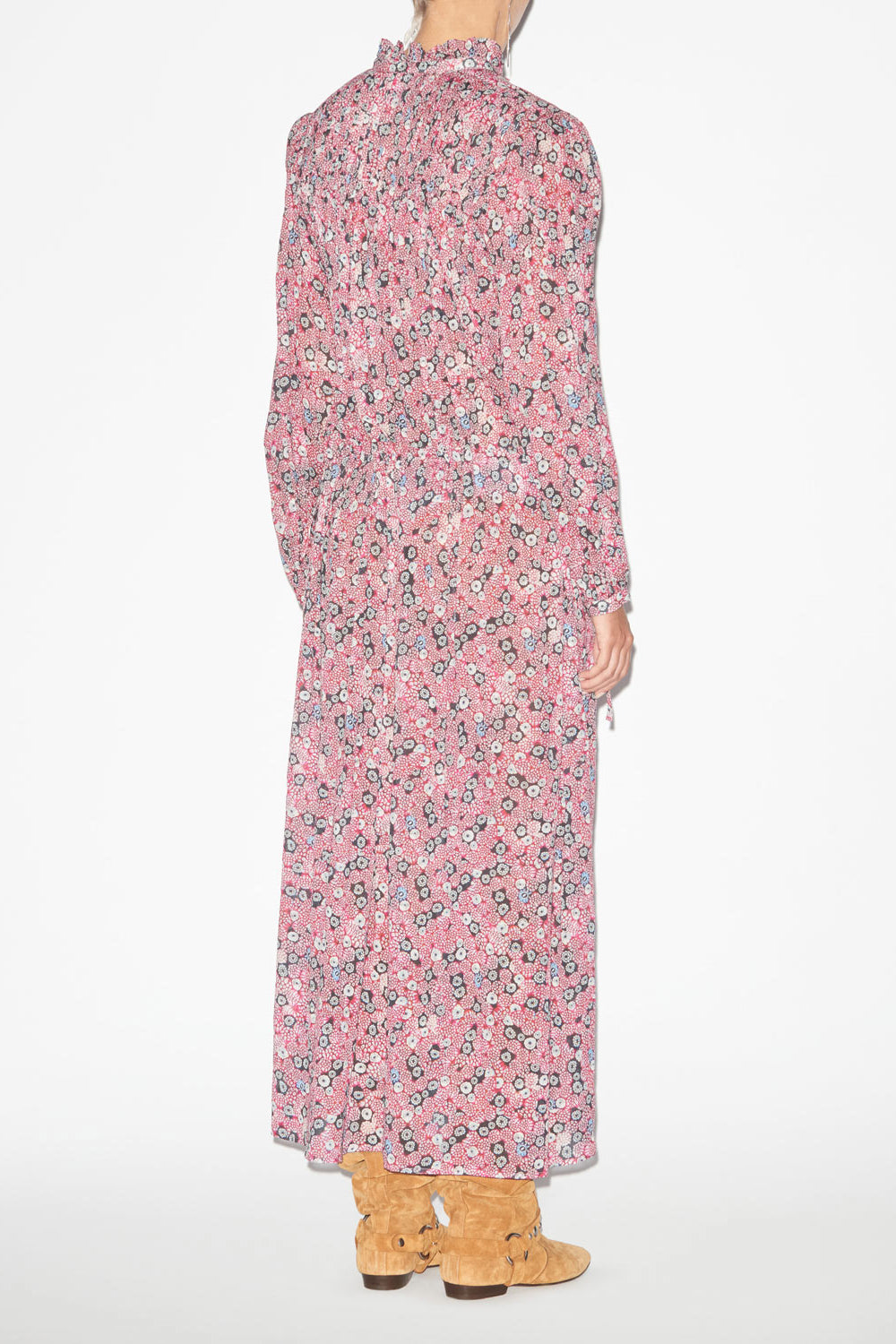 Abito dalida in voile di cotone stampato con punto smock - Raspberry-black - Woman - 5