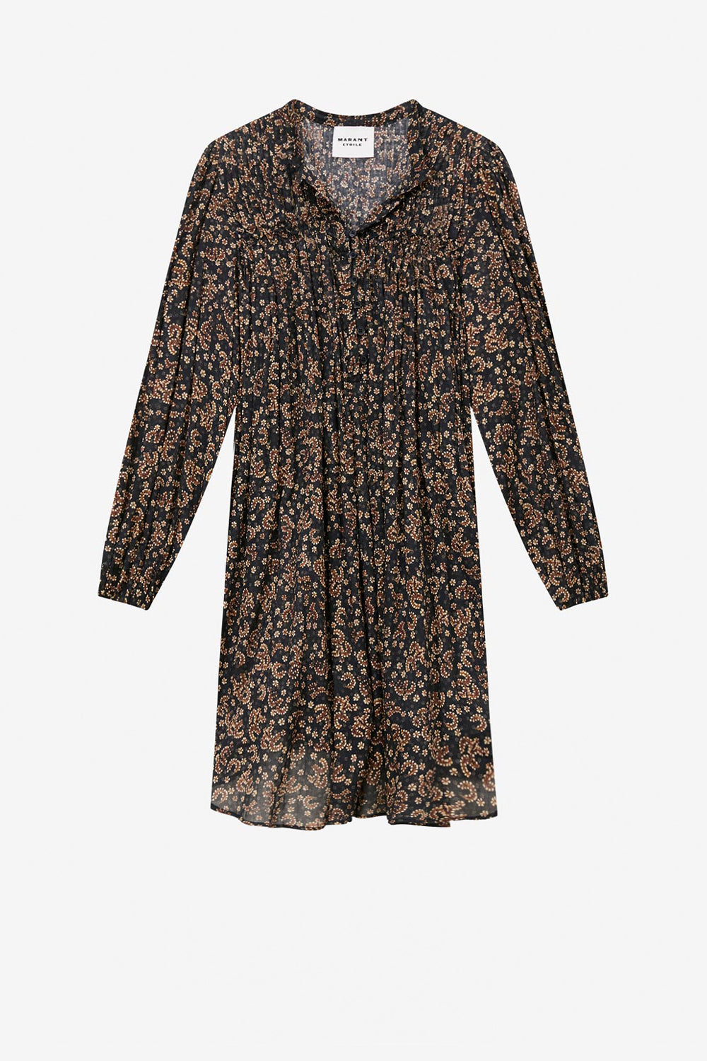 Abito danael in voile di cotone stampato con punto smock - Black-ochre - Woman - 1