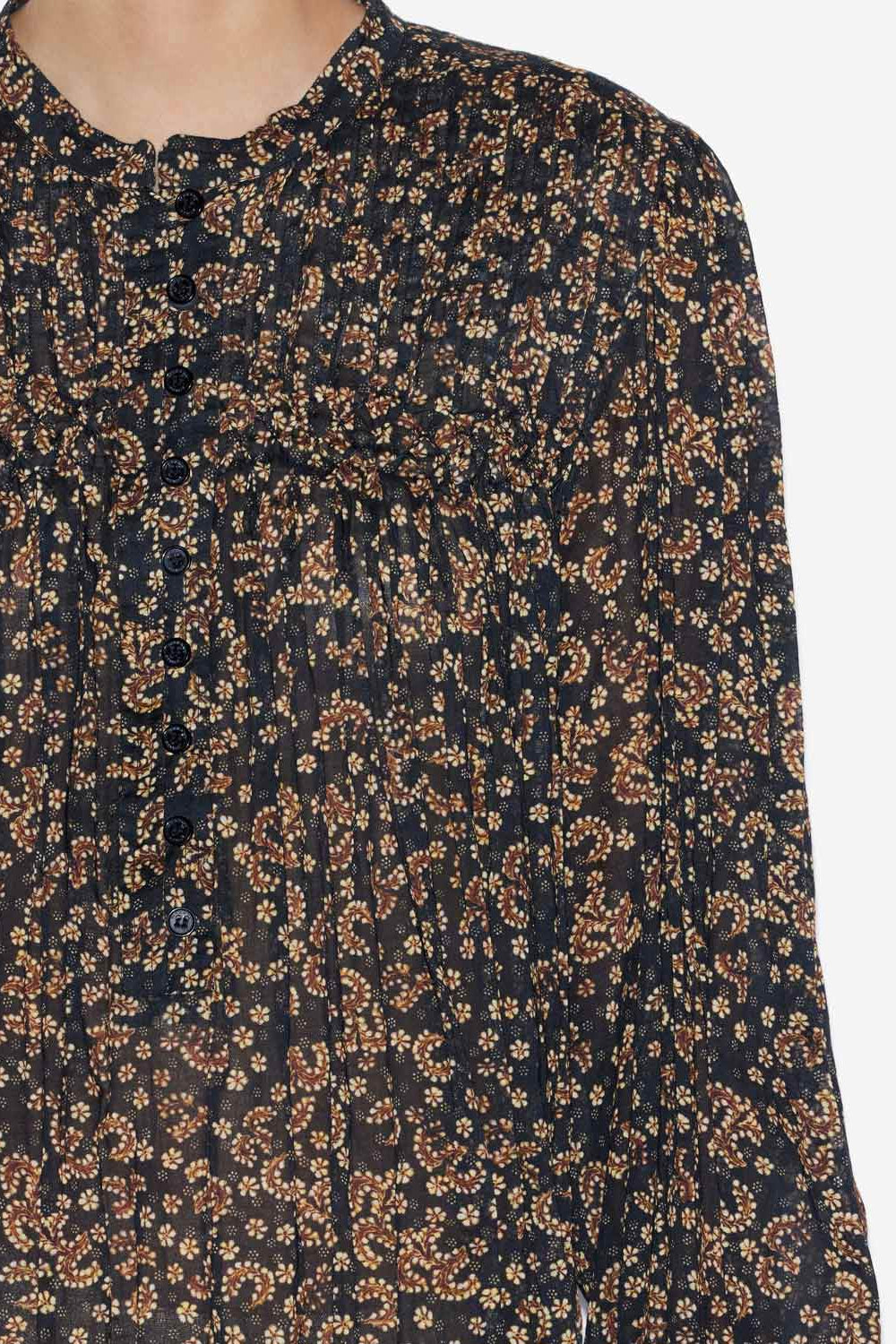 Abito danael in voile di cotone stampato con punto smock - Black-ochre - Woman - 3