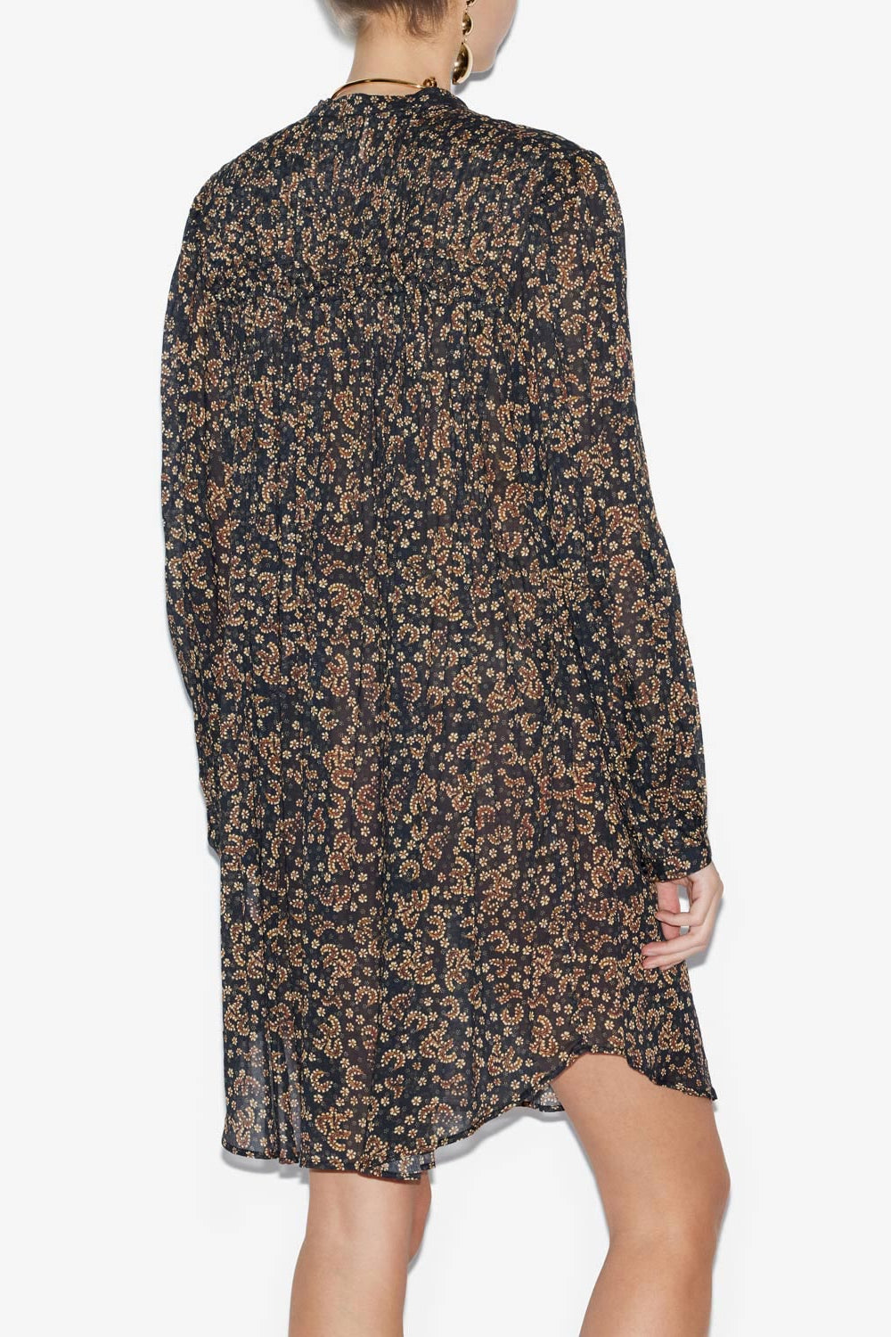 Abito danael in voile di cotone stampato con punto smock - Black-ochre - Woman - 5