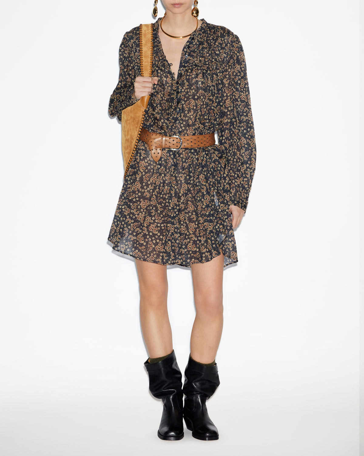 Danael プリント コットンボイル スモックドレス - Black-ochre - Woman - 1