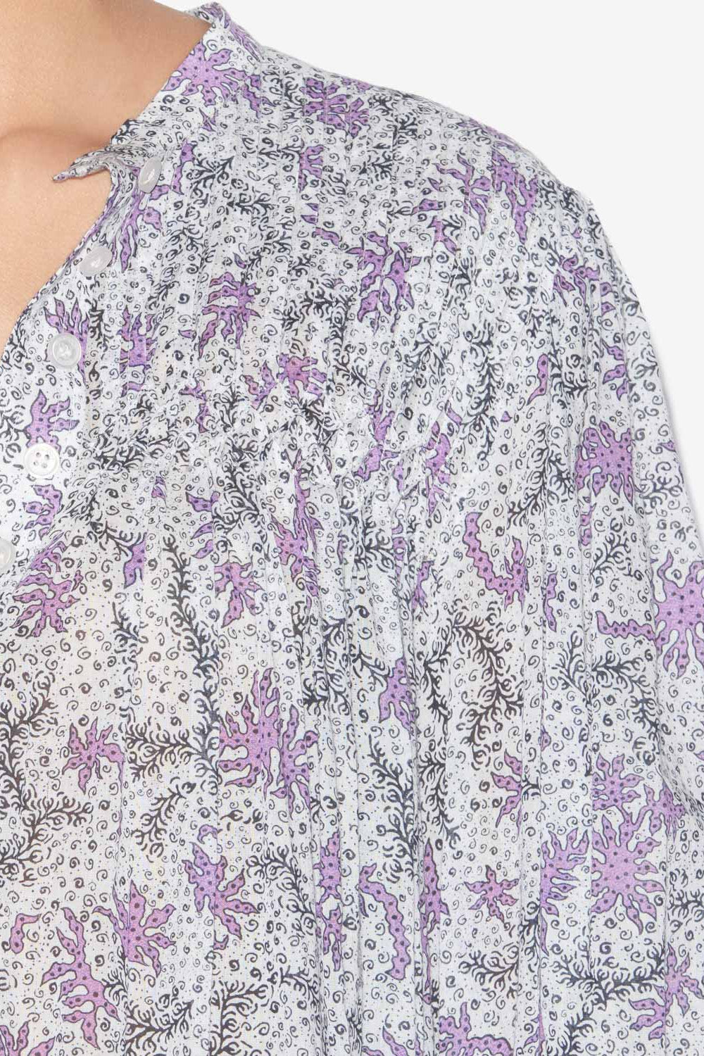 Abito danael in voile di cotone stampato con punto smock - Ecru-lilac - Woman - 3