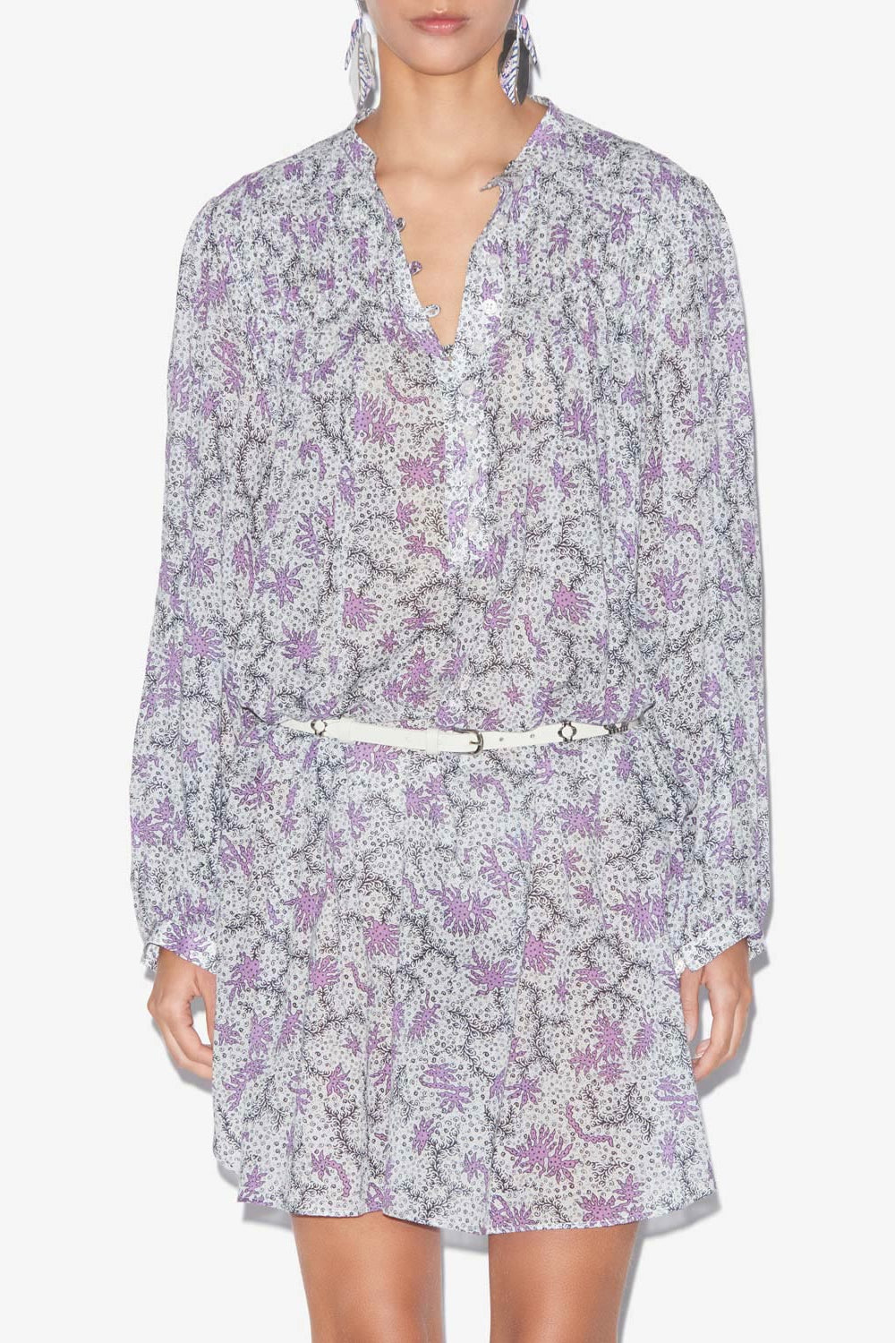 Abito danael in voile di cotone stampato con punto smock - Ecru-lilac - Woman - 4