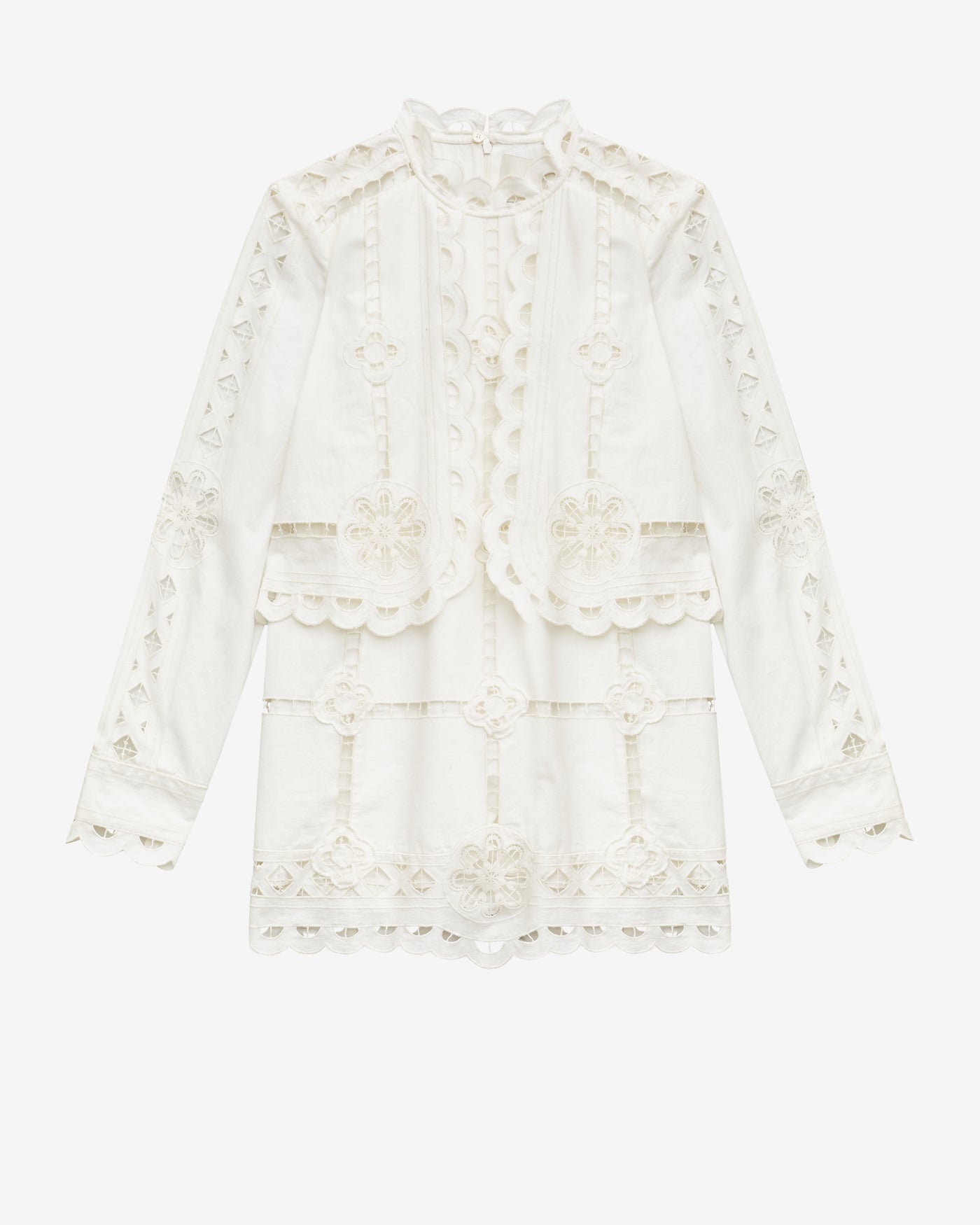 Vestido corto de algodón con bordado inglés - Blanco - Woman - 5