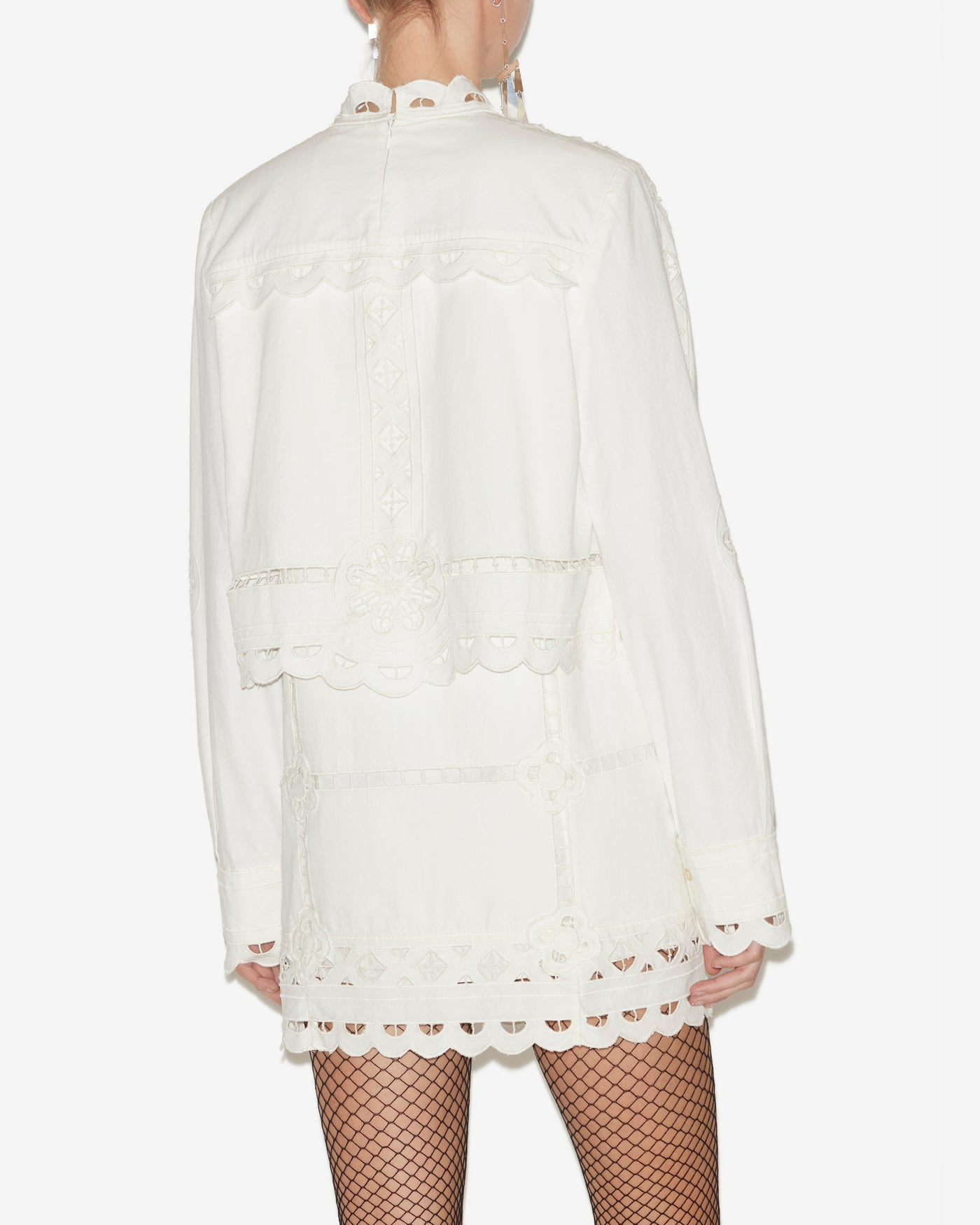 Vestido corto de algodón con bordado inglés - Blanco - Woman - 4