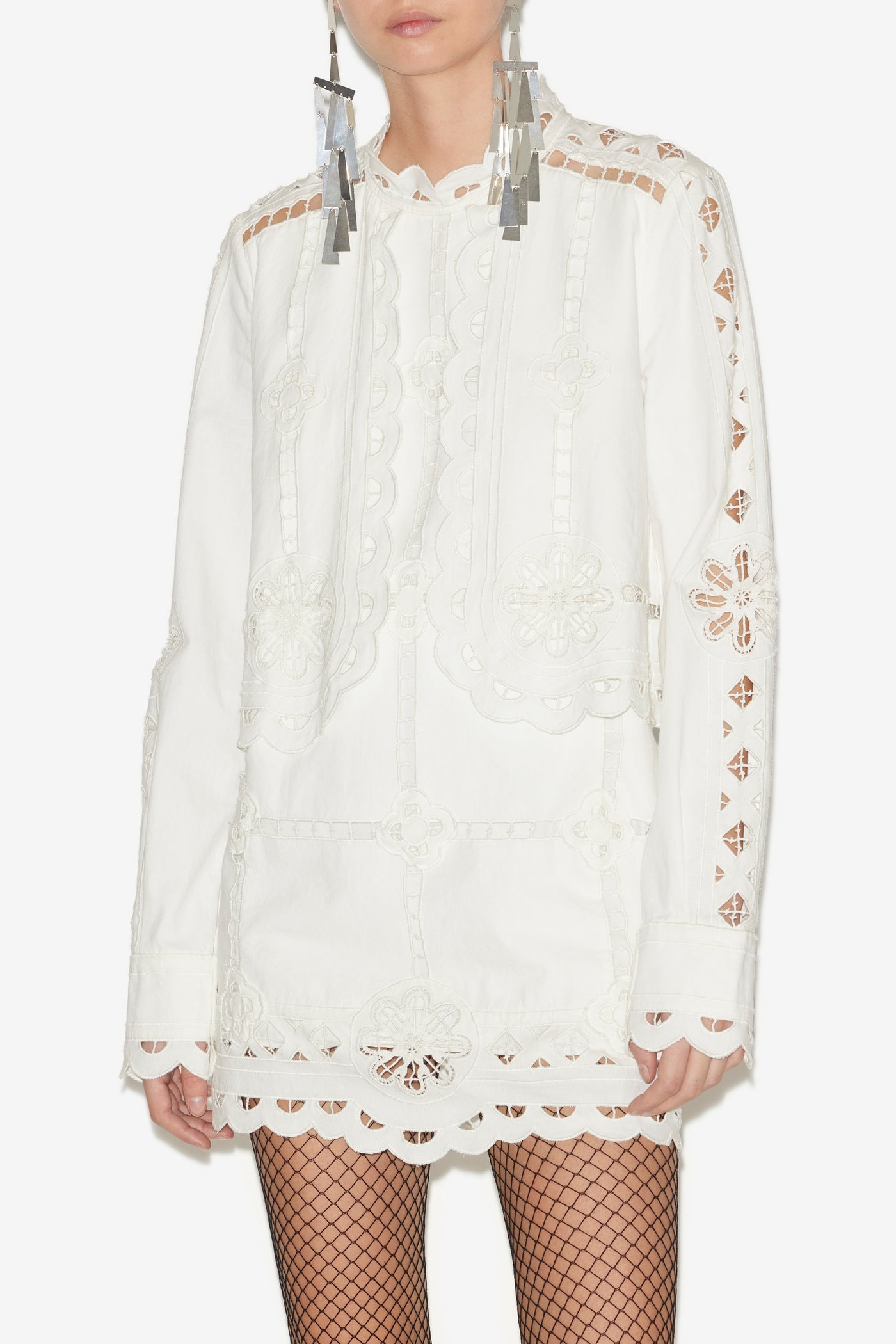 Abito praline corto con pizzo sangallo - Bianco - Woman - 4