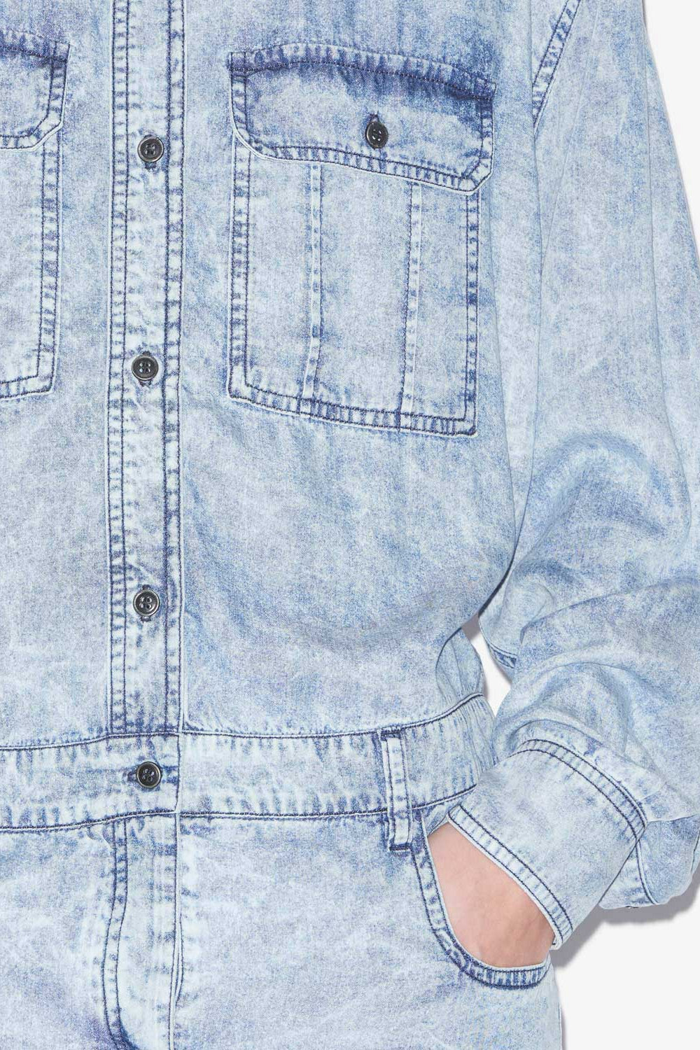 Abito palvina corto a camicia in chambray - Blu - Woman - 3