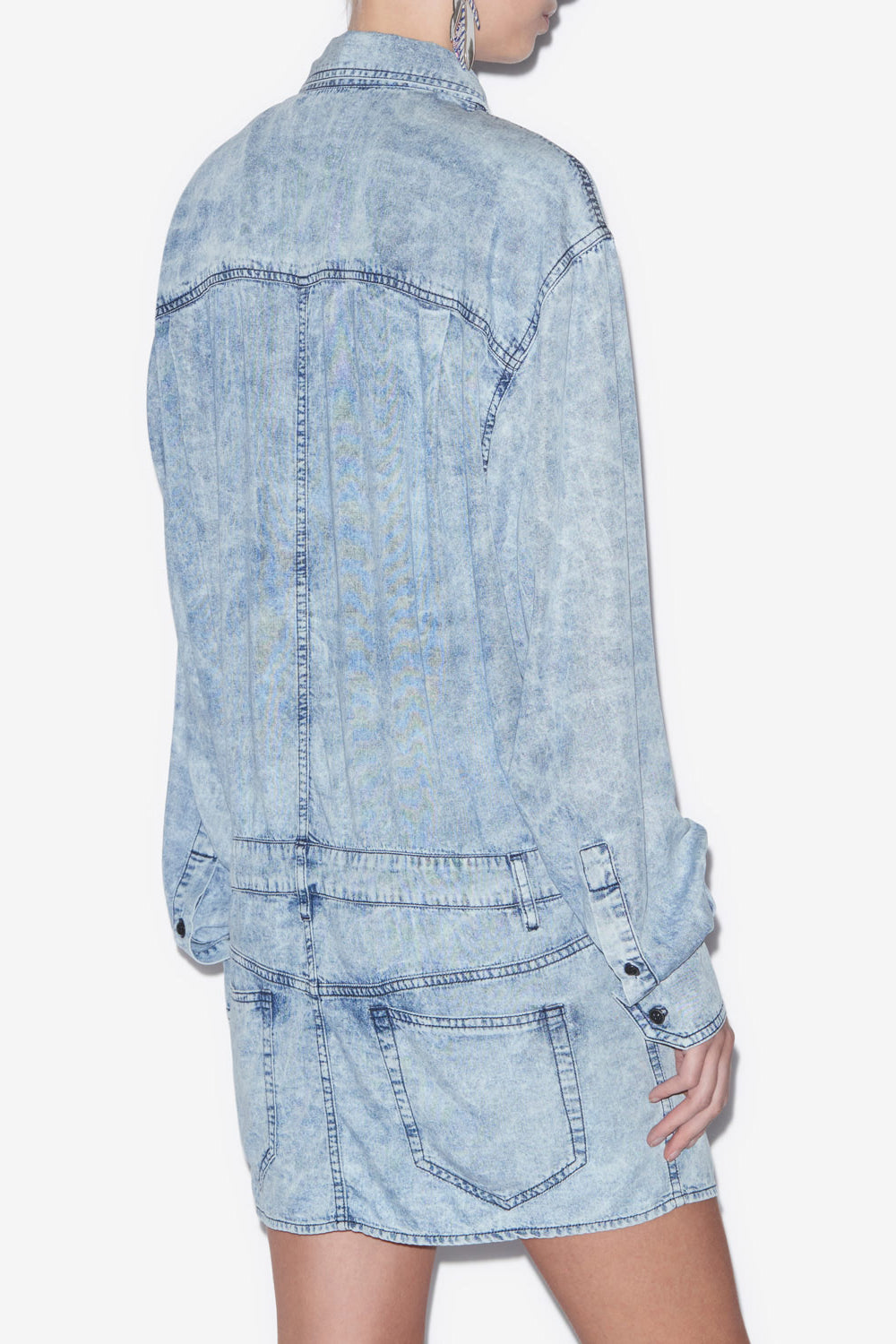 Abito palvina corto a camicia in chambray - Blu - Woman - 5