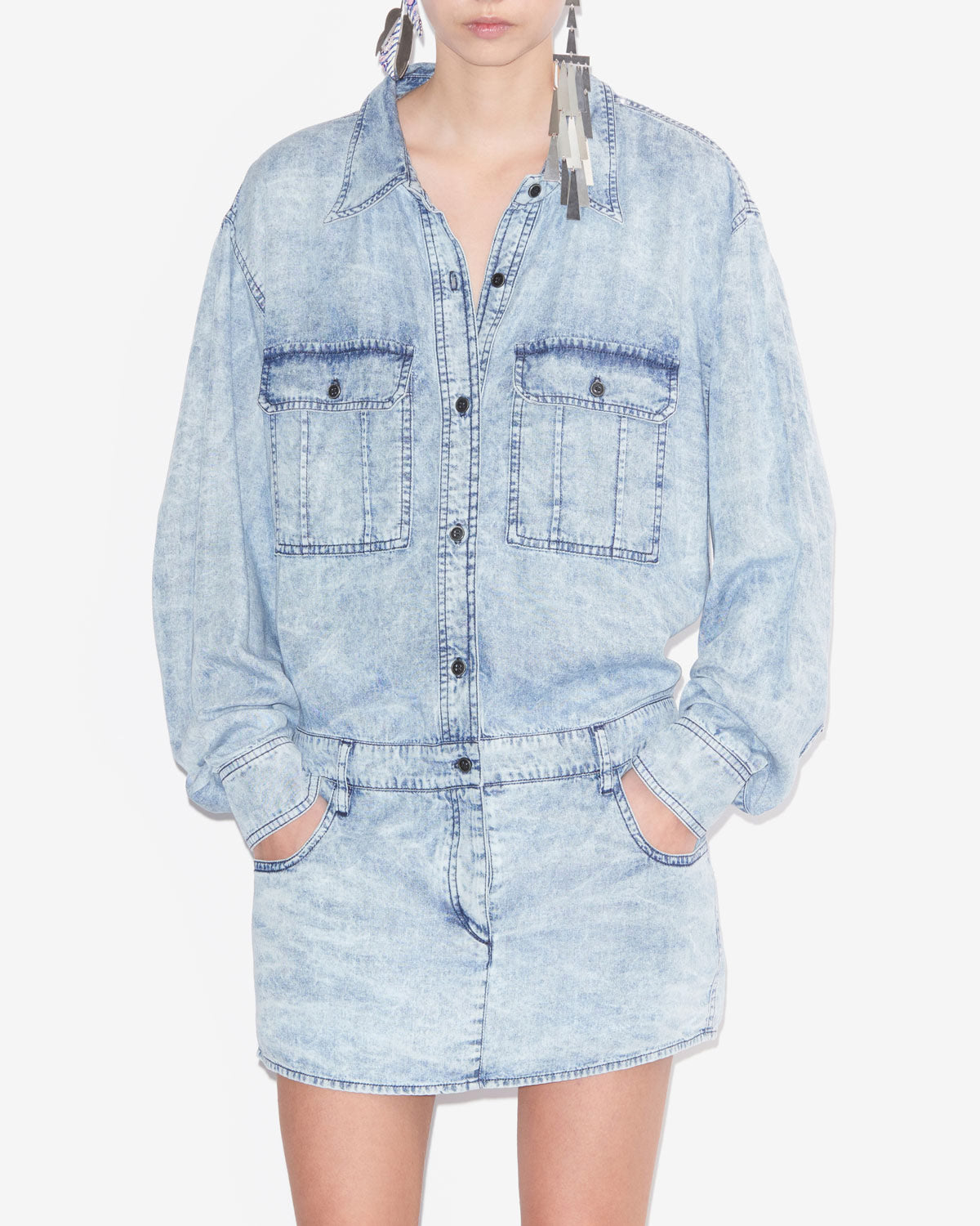 Palvina short chambray shirt dress - Blue - Woman - 3