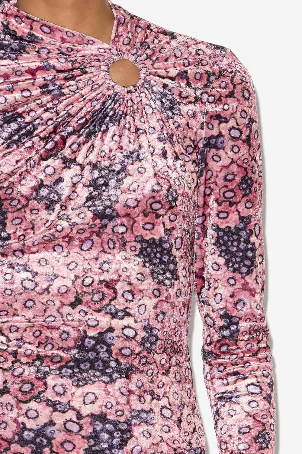 Abito havana corto drappeggiato in velluto stampato - Antique pink - Woman - 3