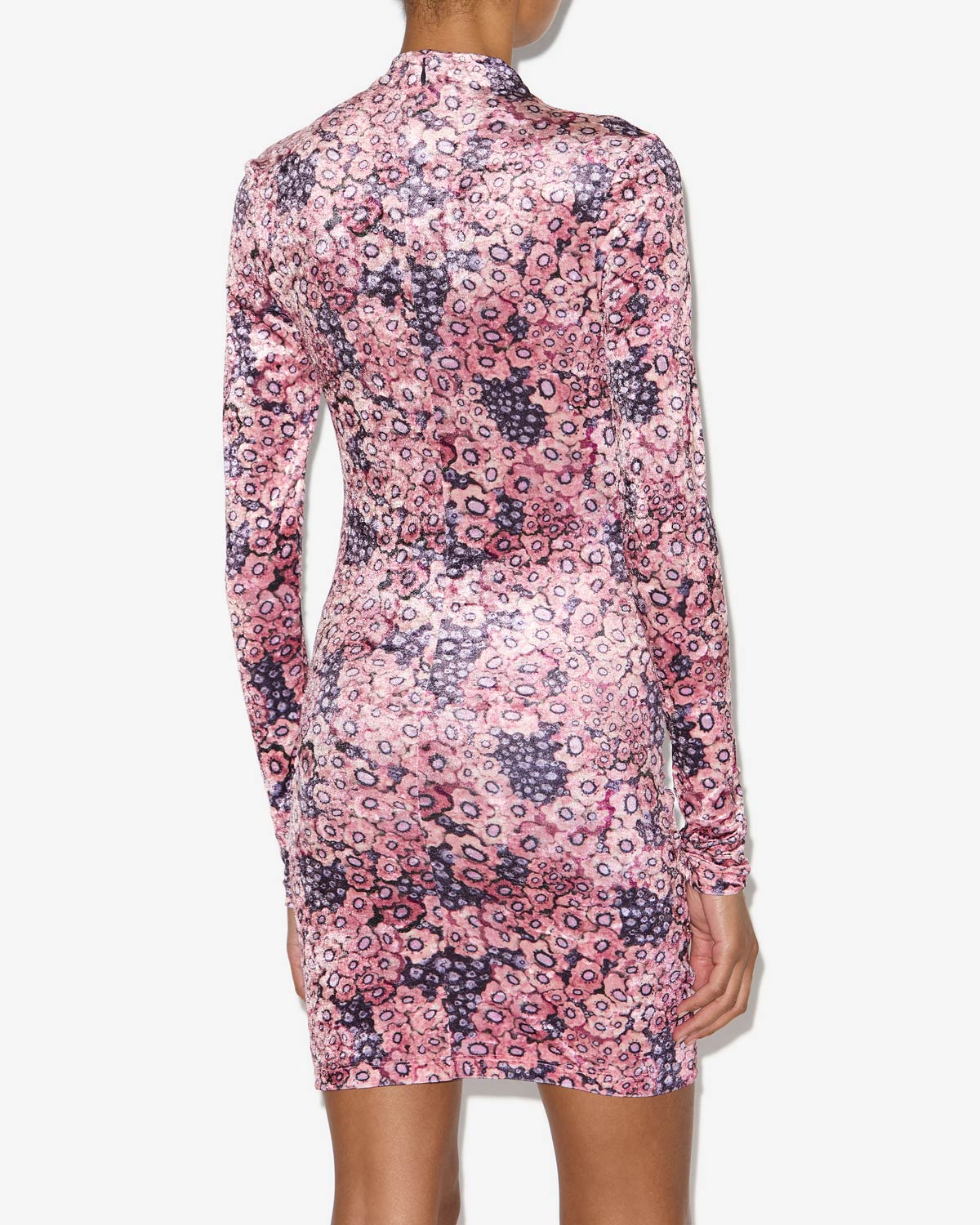 Abito havana corto drappeggiato in velluto stampato - Antique pink - Woman - 4