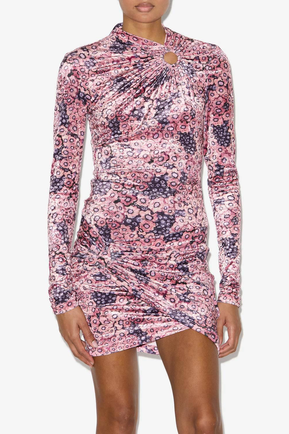 Abito havana corto drappeggiato in velluto stampato - Antique pink - Woman - 4