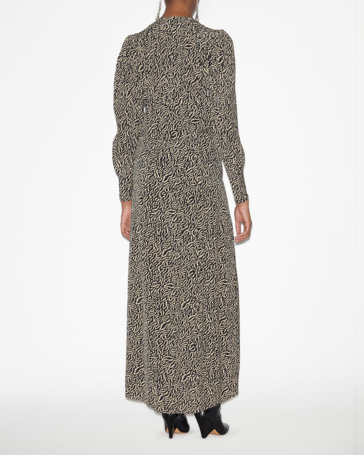 Abito lungo vonick stampato arricciato - Ecru and black - Woman - 3