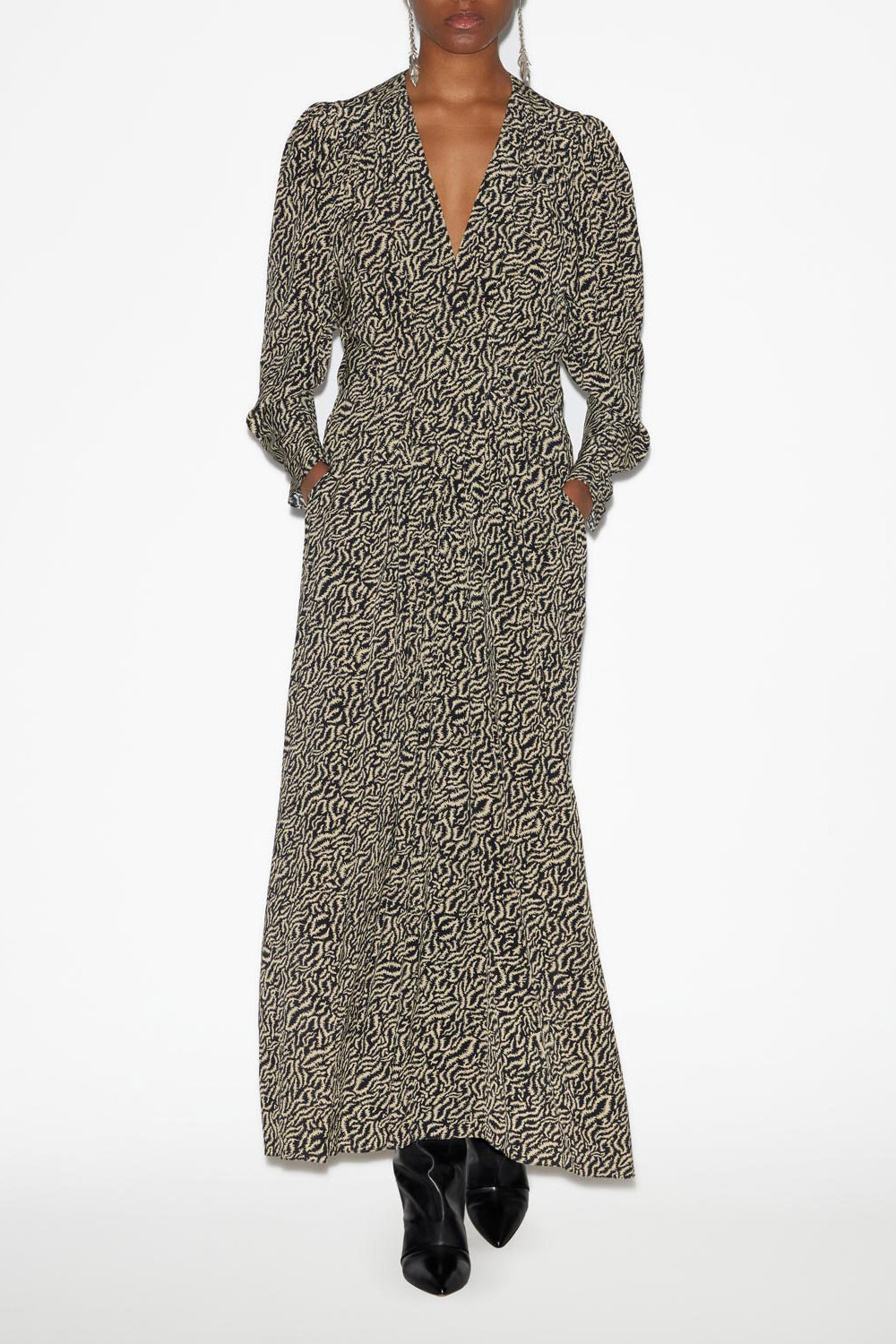 Abito lungo vonick stampato arricciato - Ecru and black - Woman - 2